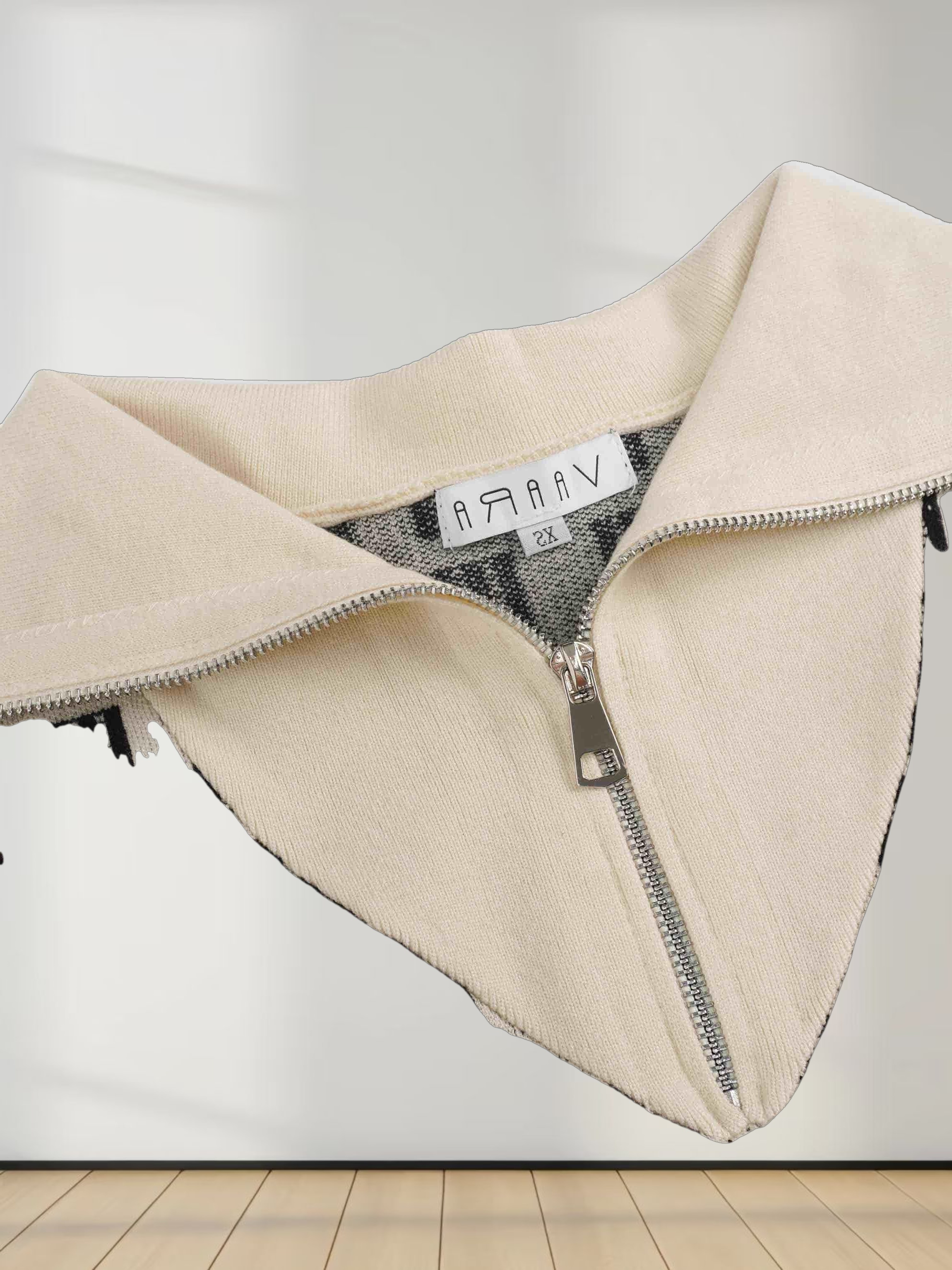 Half Zip Shawl Collar Sweater-Cream/Black