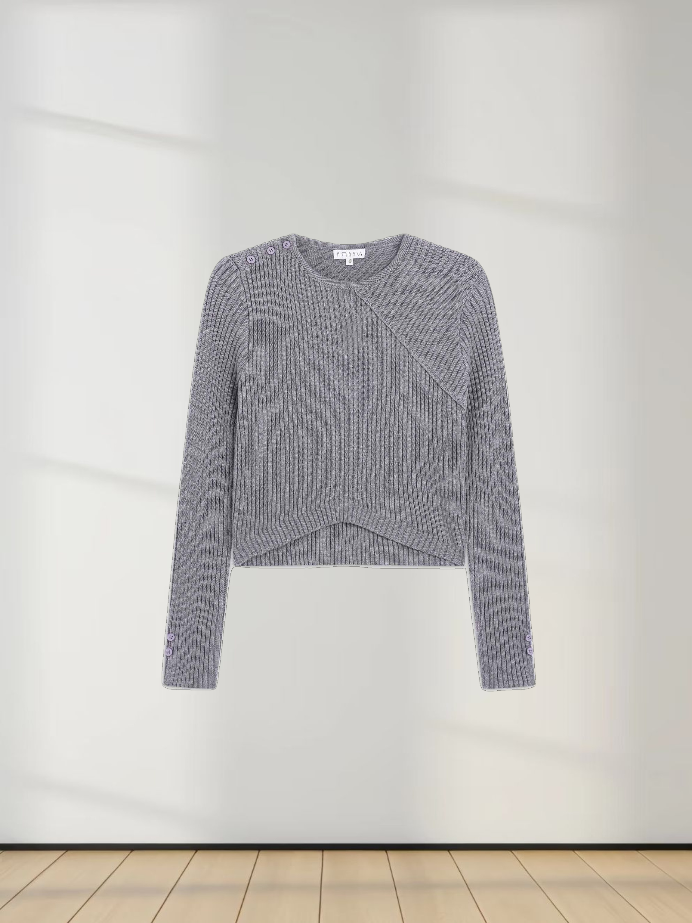 V Bottom Crop Sweater-Grey