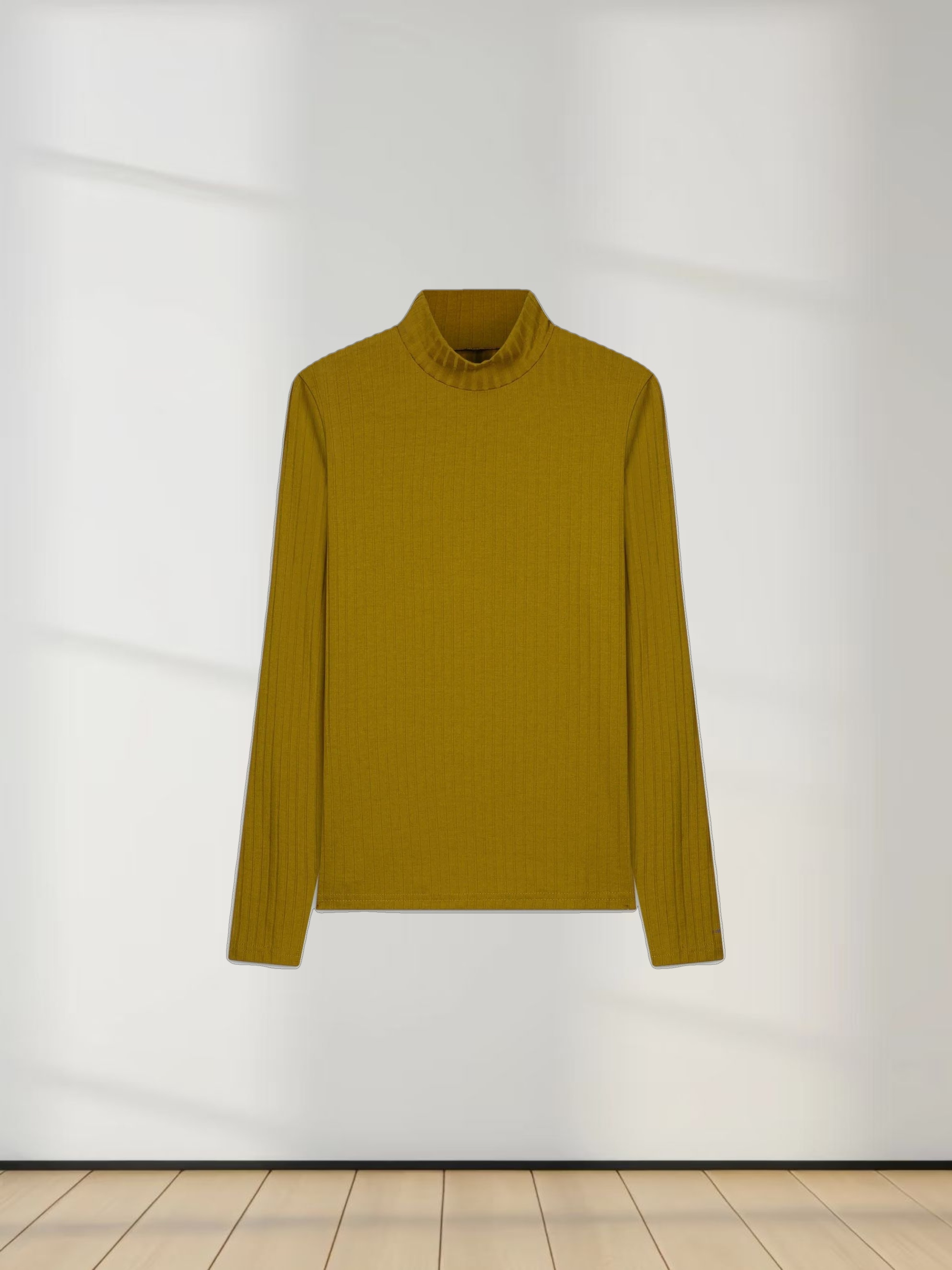 RIBBED JERSEY TURTLENECK-GOLD