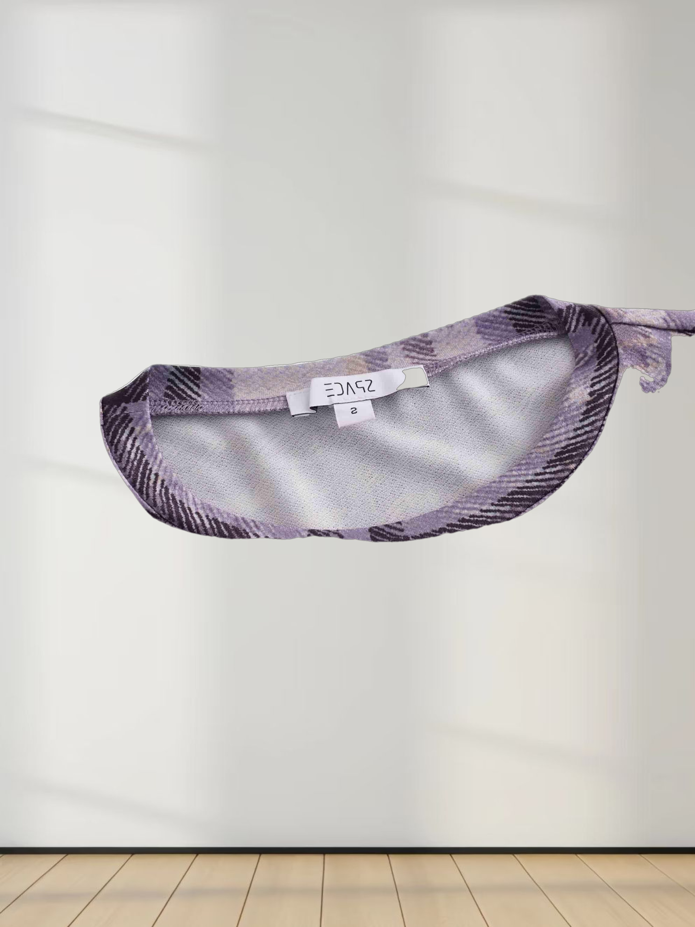 Stretch Printed Crew Top-Lavender Plaid