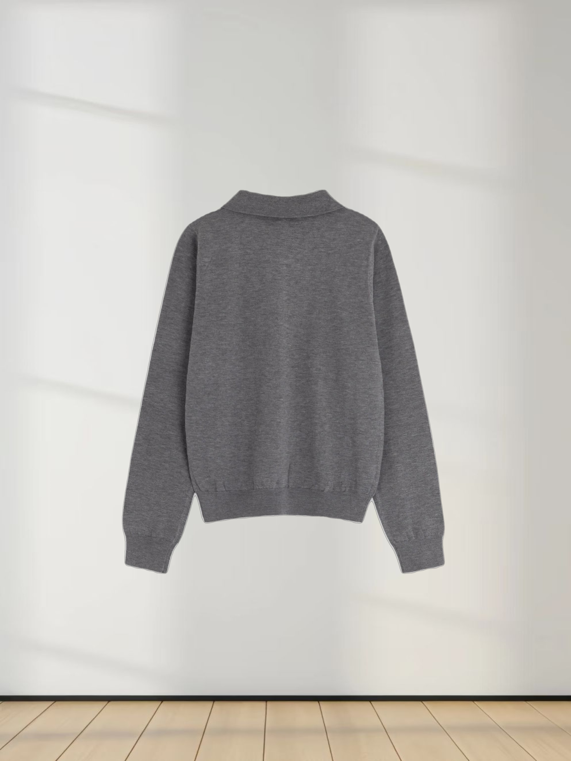 Wool Blend Collared Cardigan-Grey