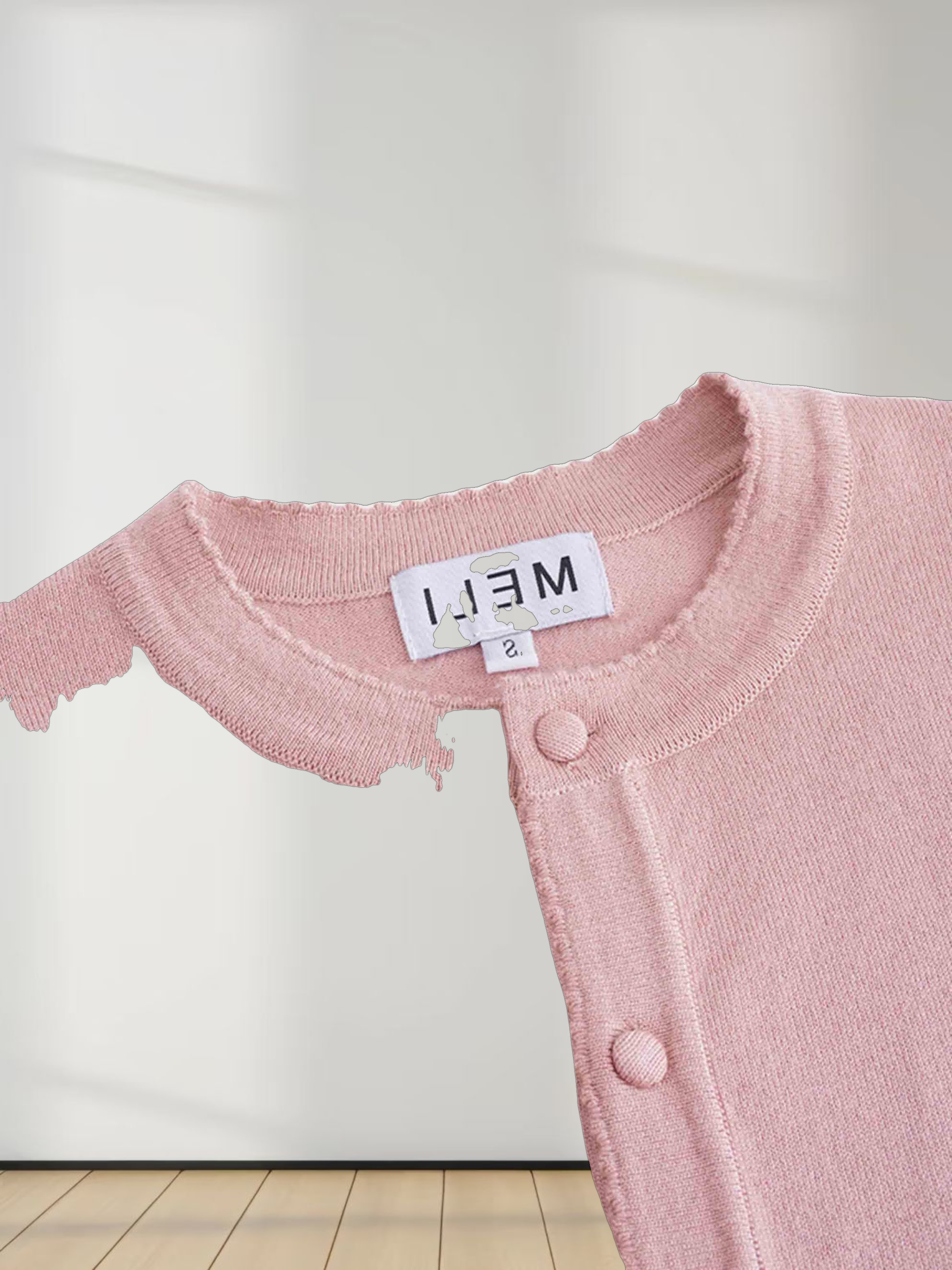 Trim Detail Crew Crop Cardigan-Pink