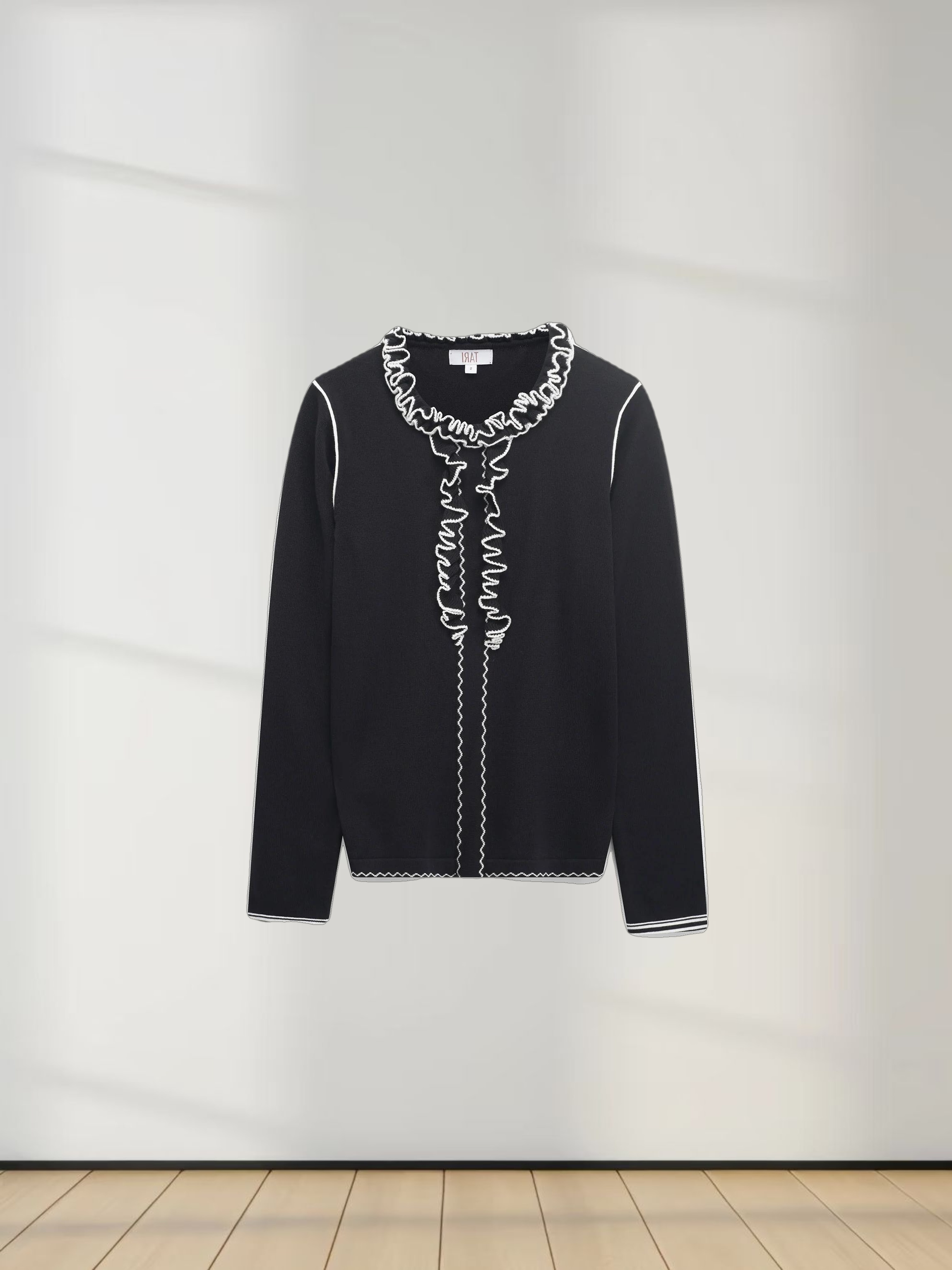 Ruffle Detail Sweater-Black/Ivory