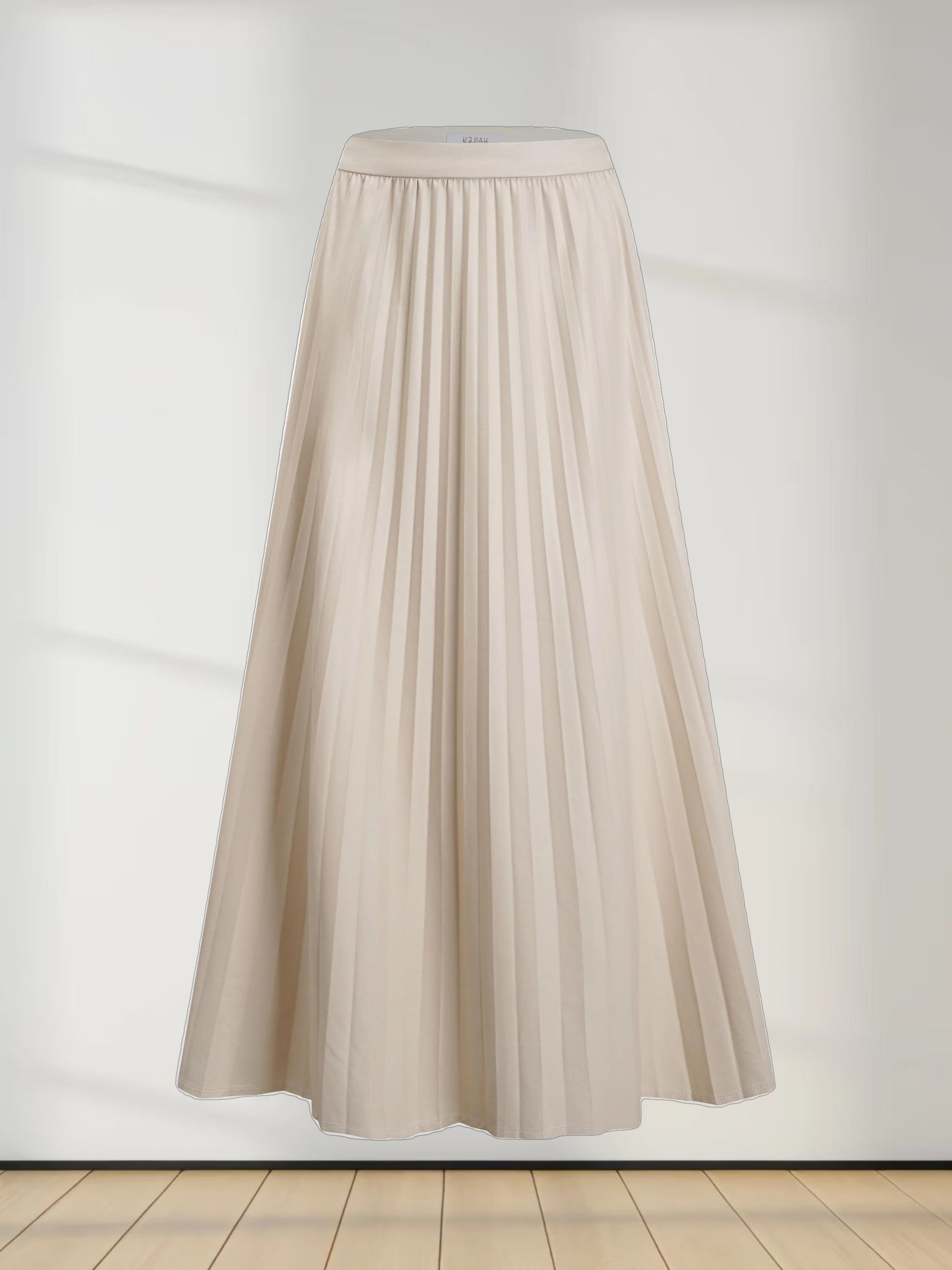 Accordion Pleated Faux Leather Skirt-Ivory