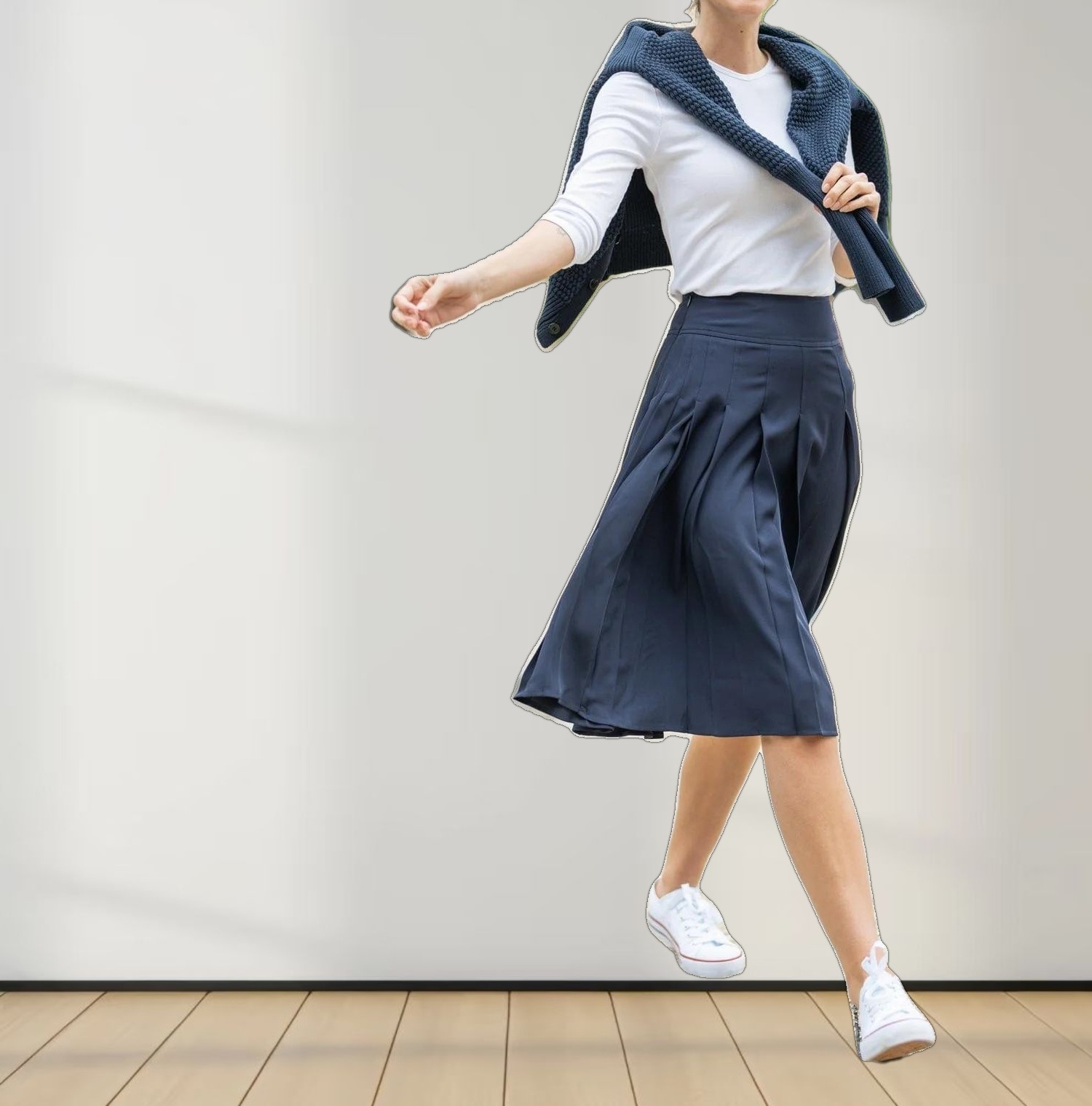 STITCHED DOWN PLEATED SKIRT(SHORT)-NAVY