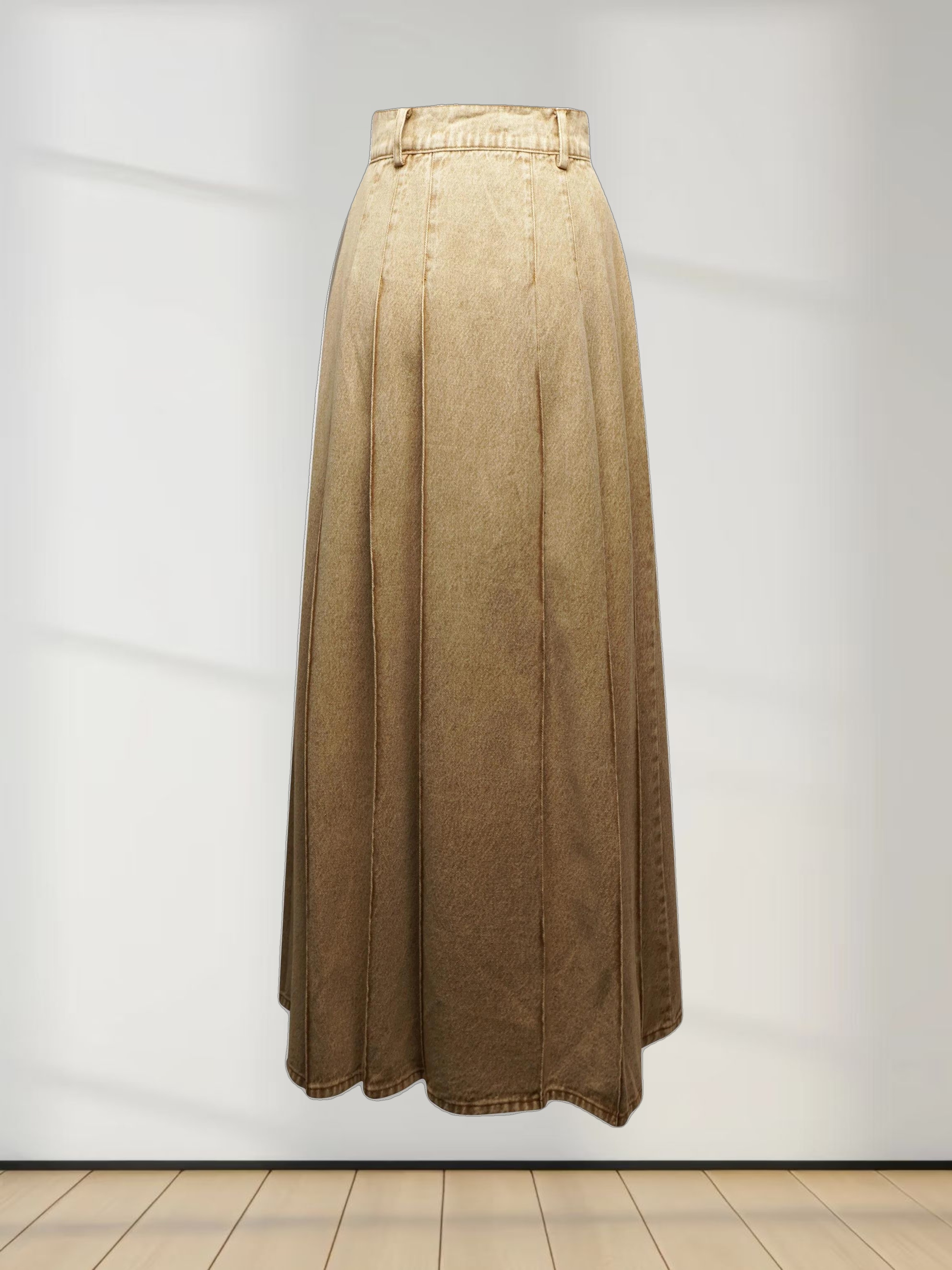 Stitched Pleated Skirt-Tan
