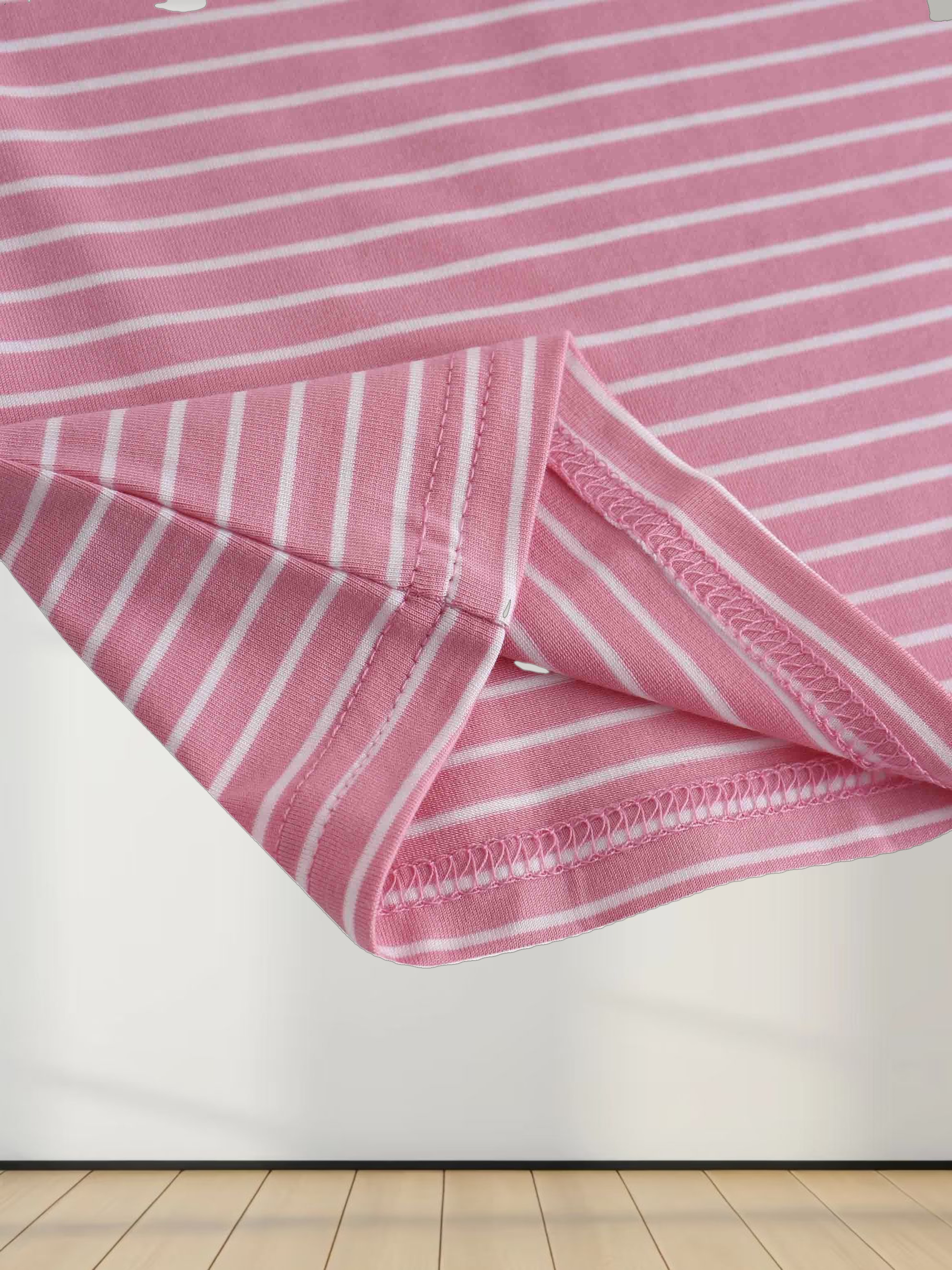 Flat Striped High V Long Sleeve-Pink/White