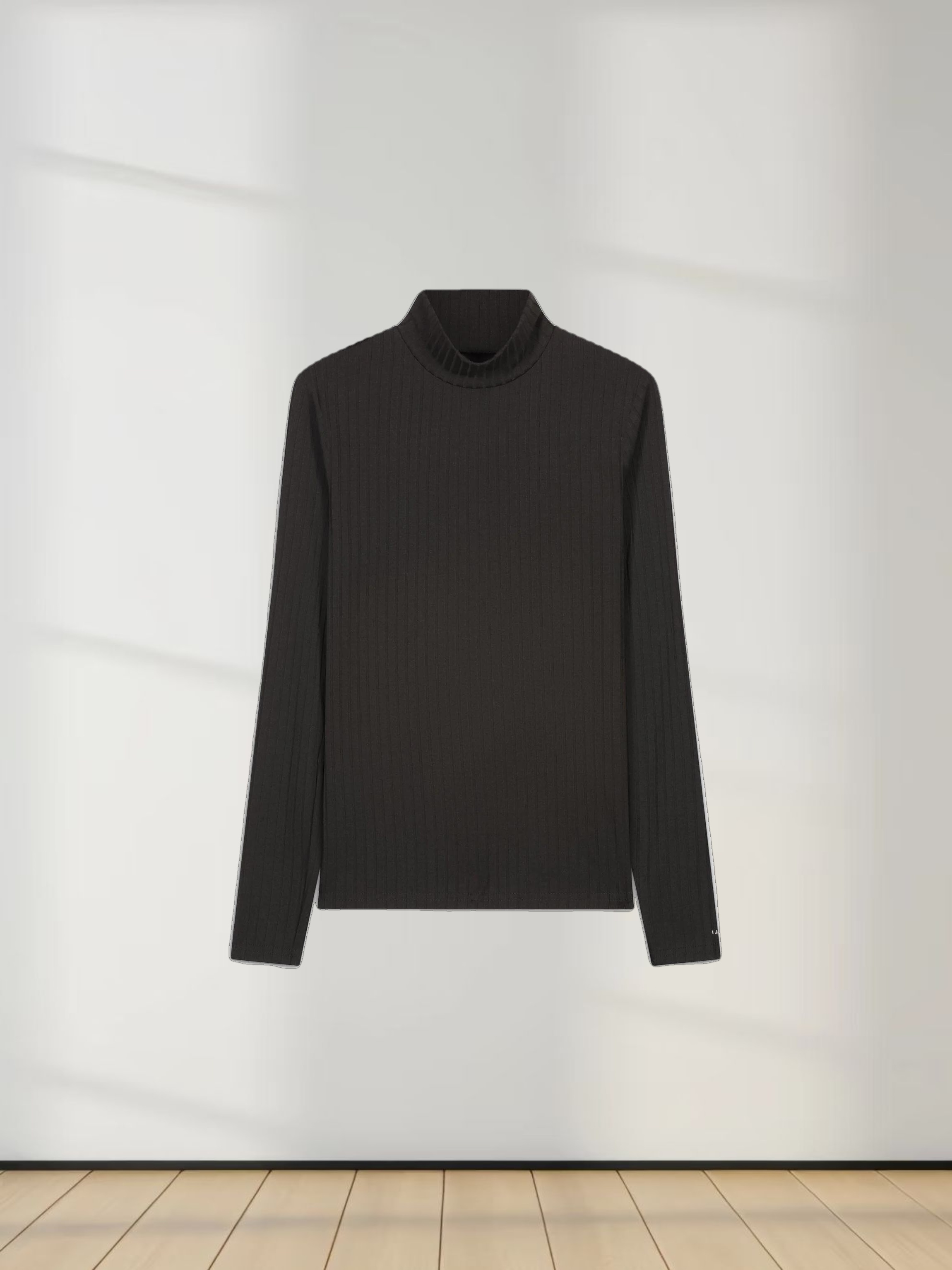 RIBBED JERSEY TURTLENECK-BLACK