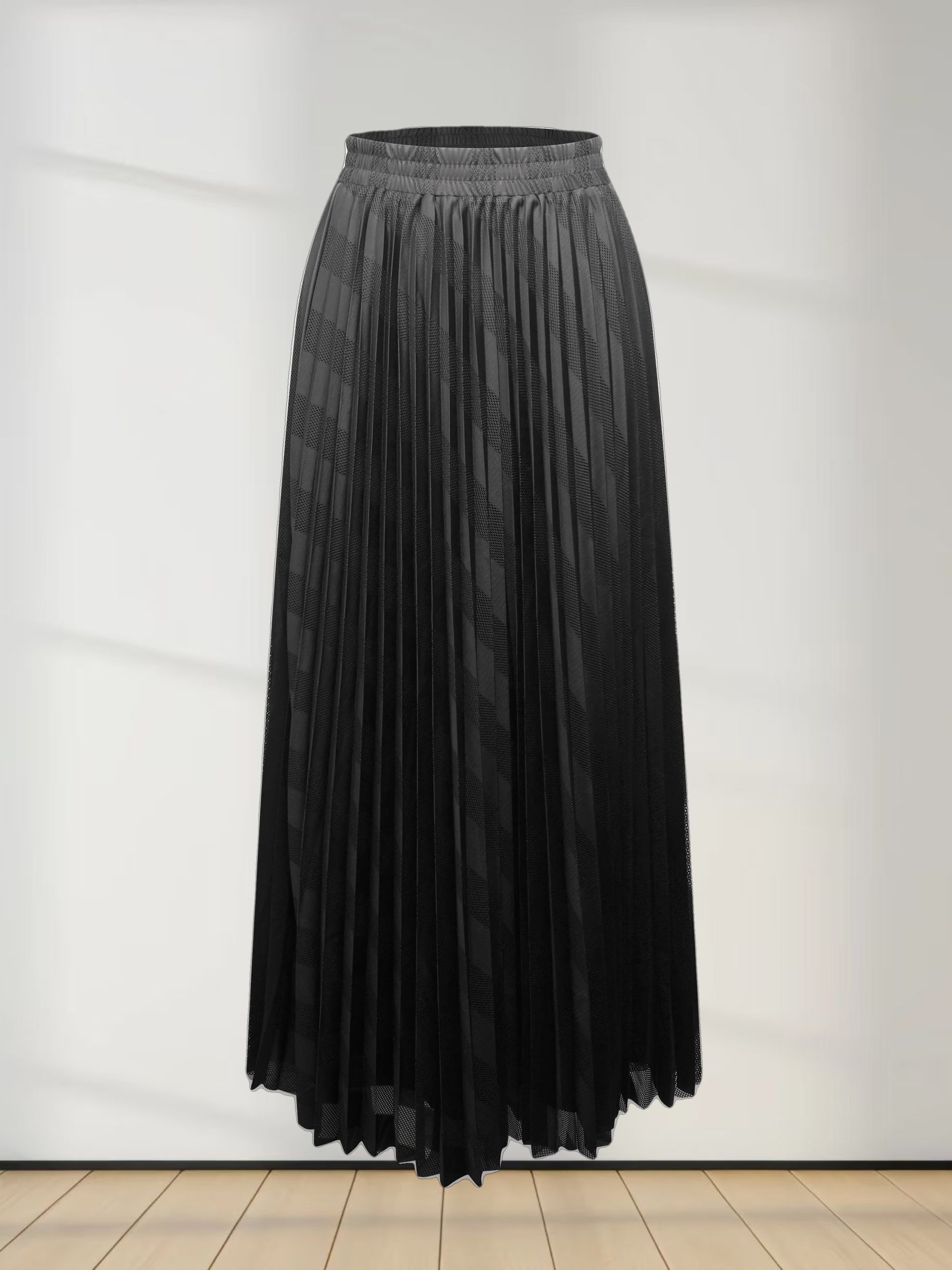 Perforated Pleated Skirt-Black