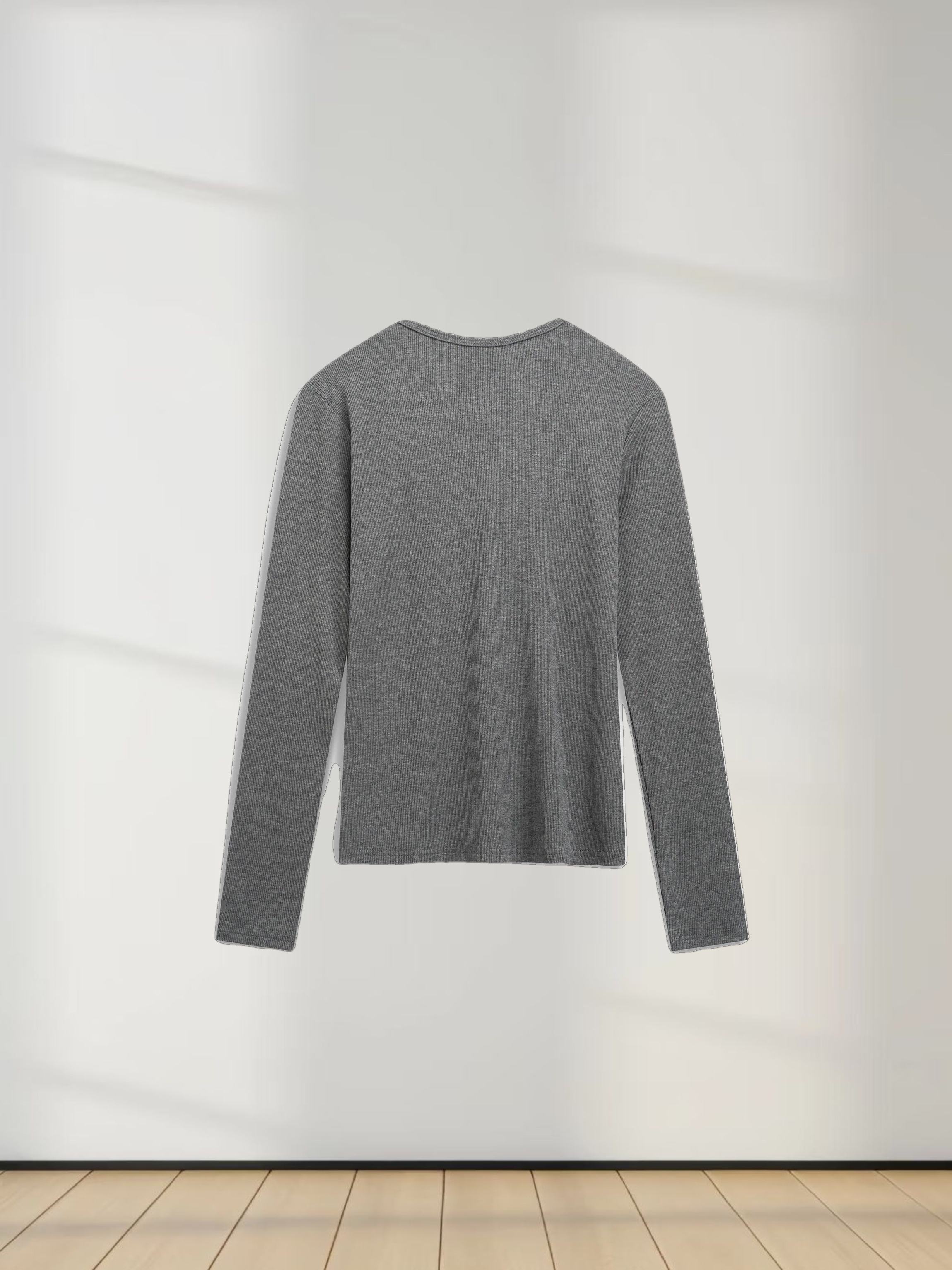 RIBBED HIGH V LS-GREY