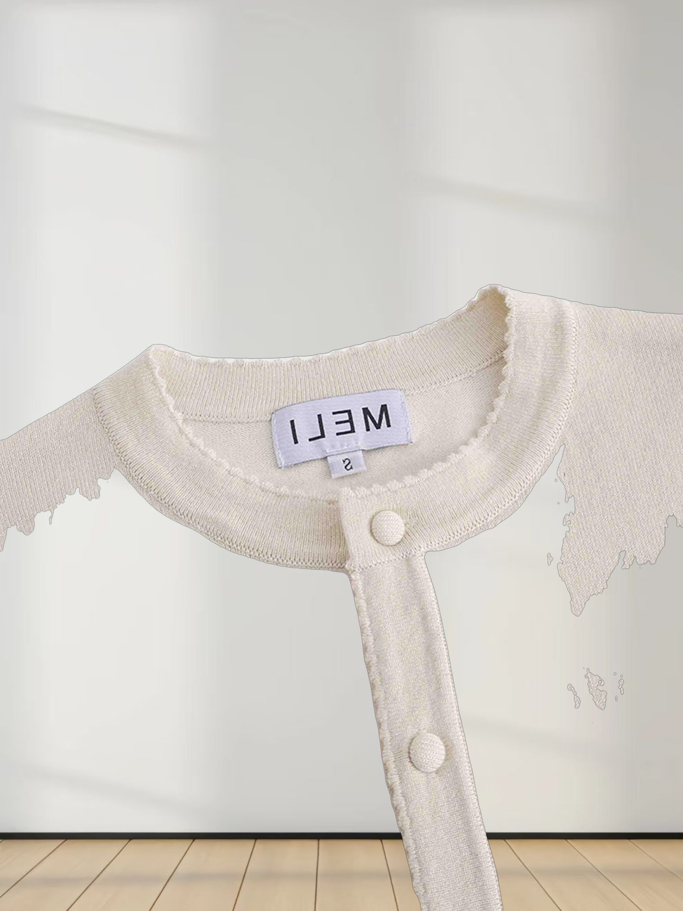 Trim Detail Crew Crop Cardigan-Cream