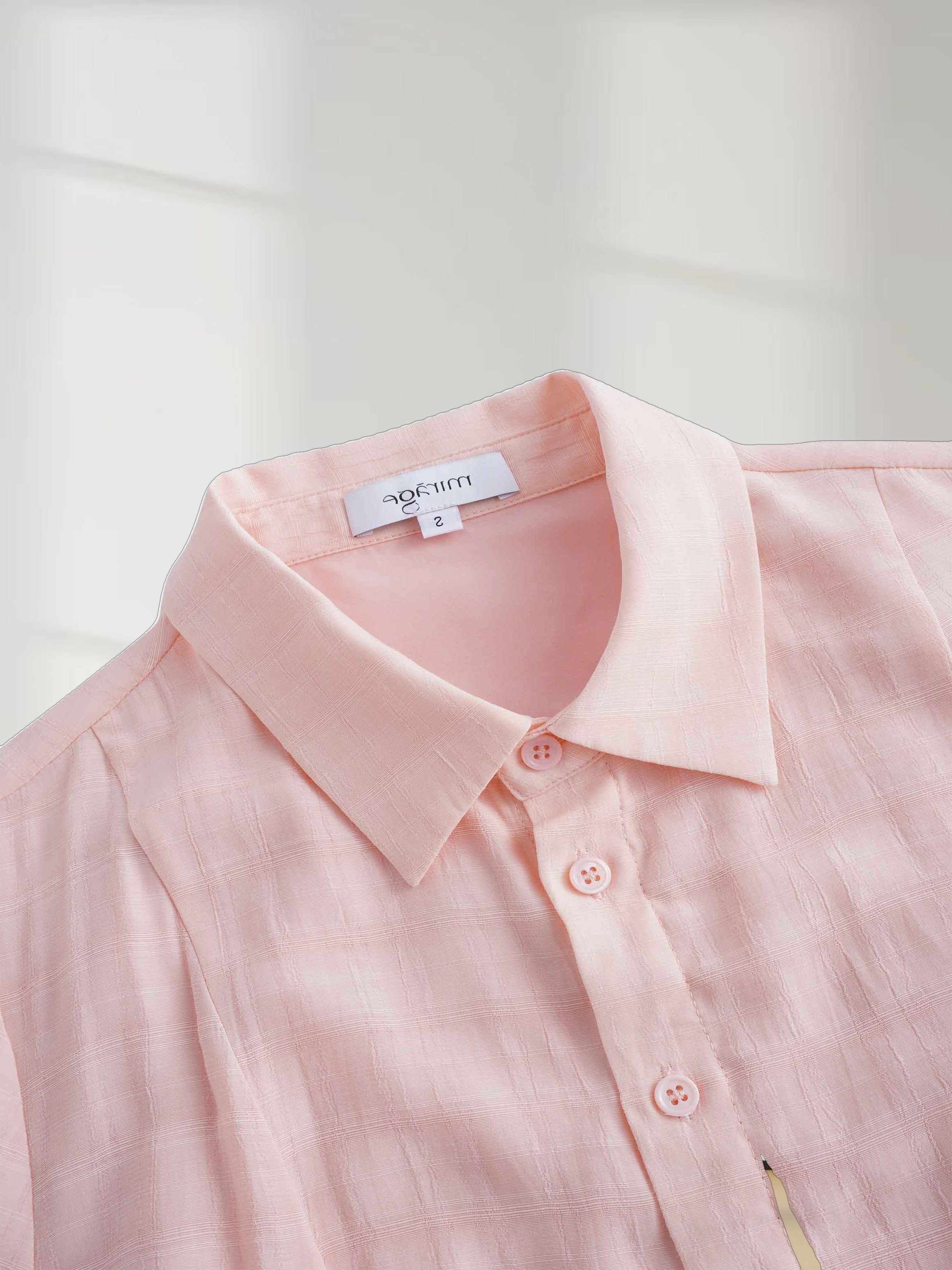 Collared A-Line Shirtdress-Pink Plaid