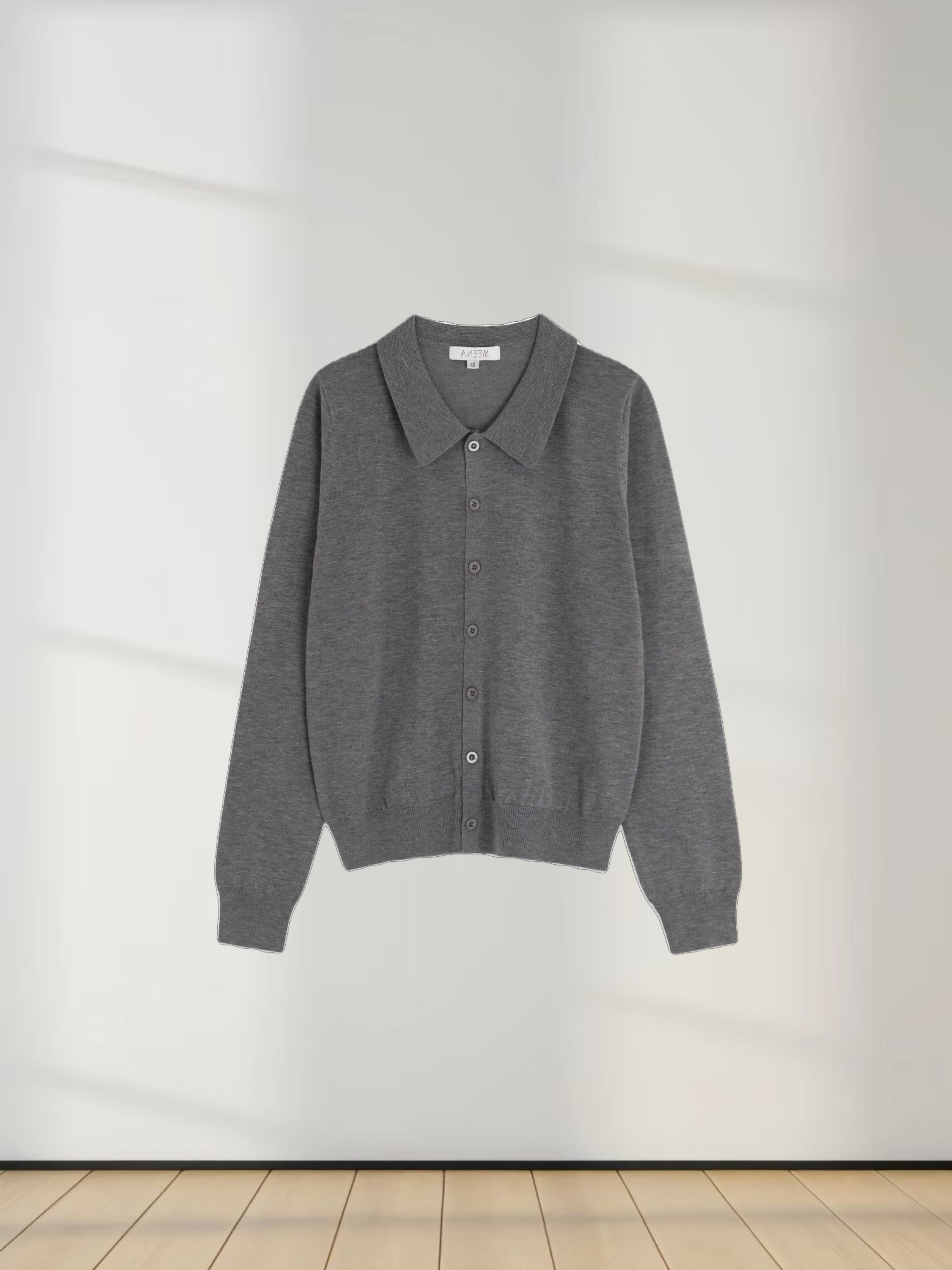 Wool Blend Collared Cardigan-Grey