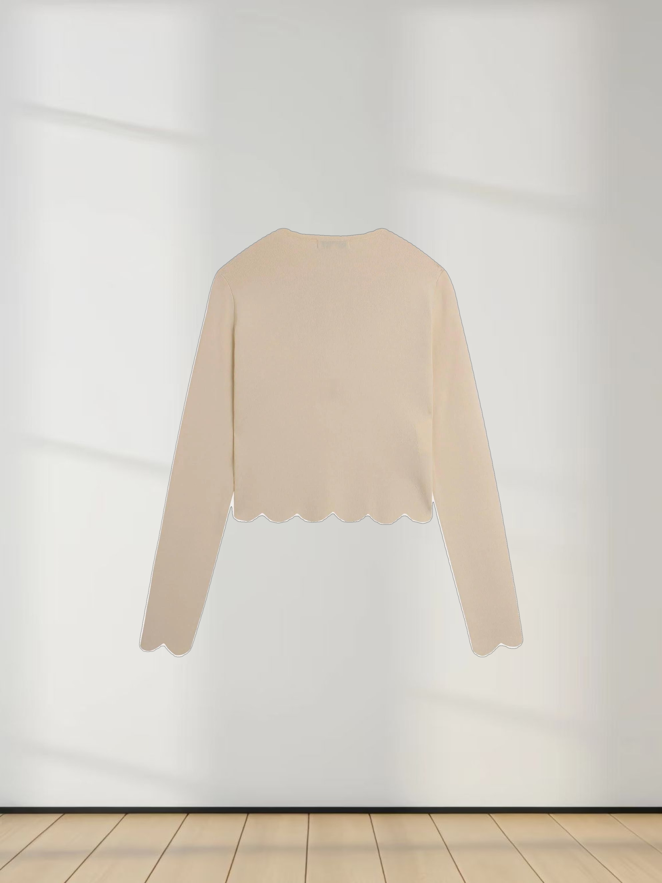 Scallop Edge Crew Cardigan Short-Ivory