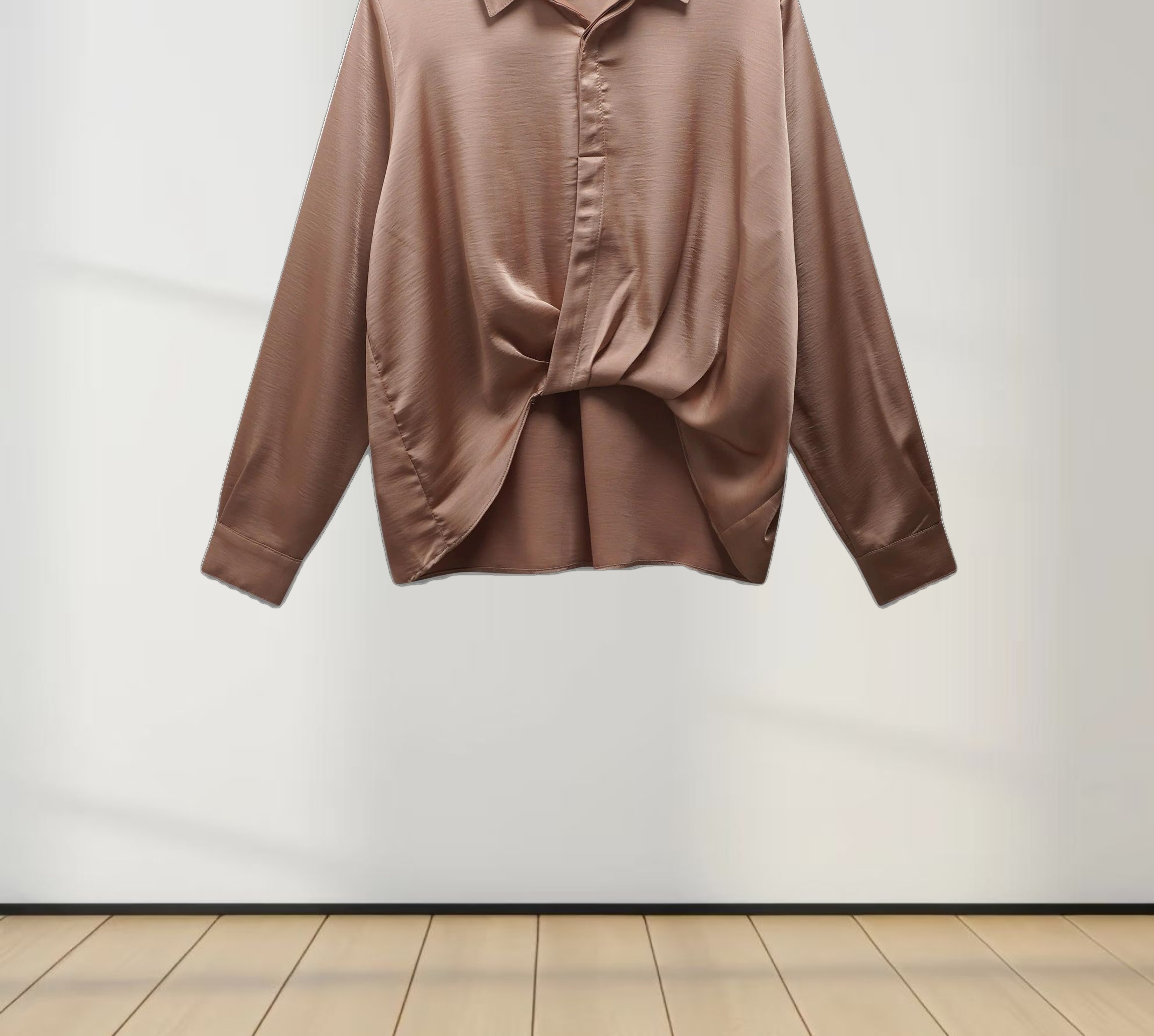 High/Low Faux Satin Crossover Top-Taupe