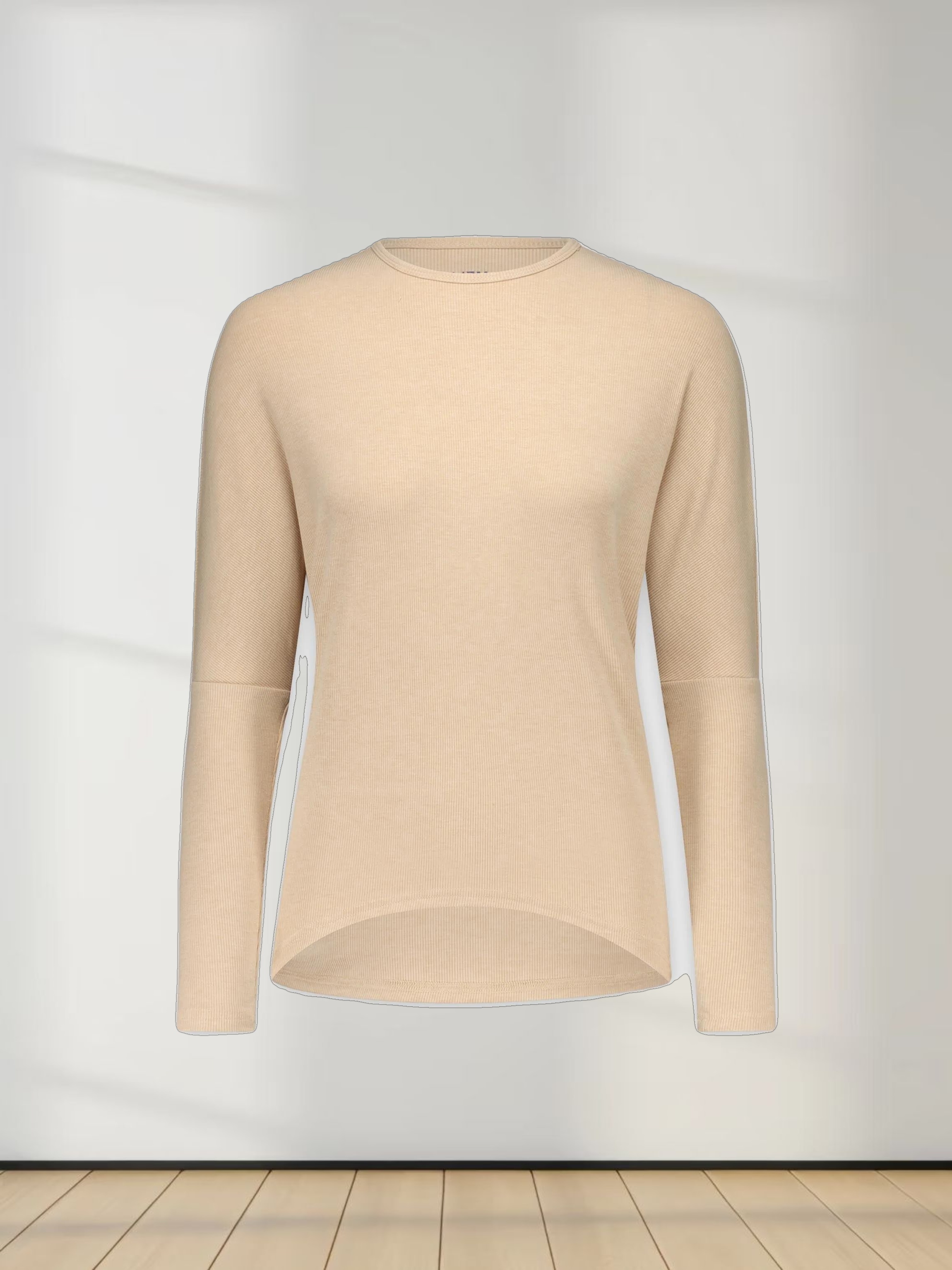 CREW RIBBED DOLMAN-HEATHERED TAN