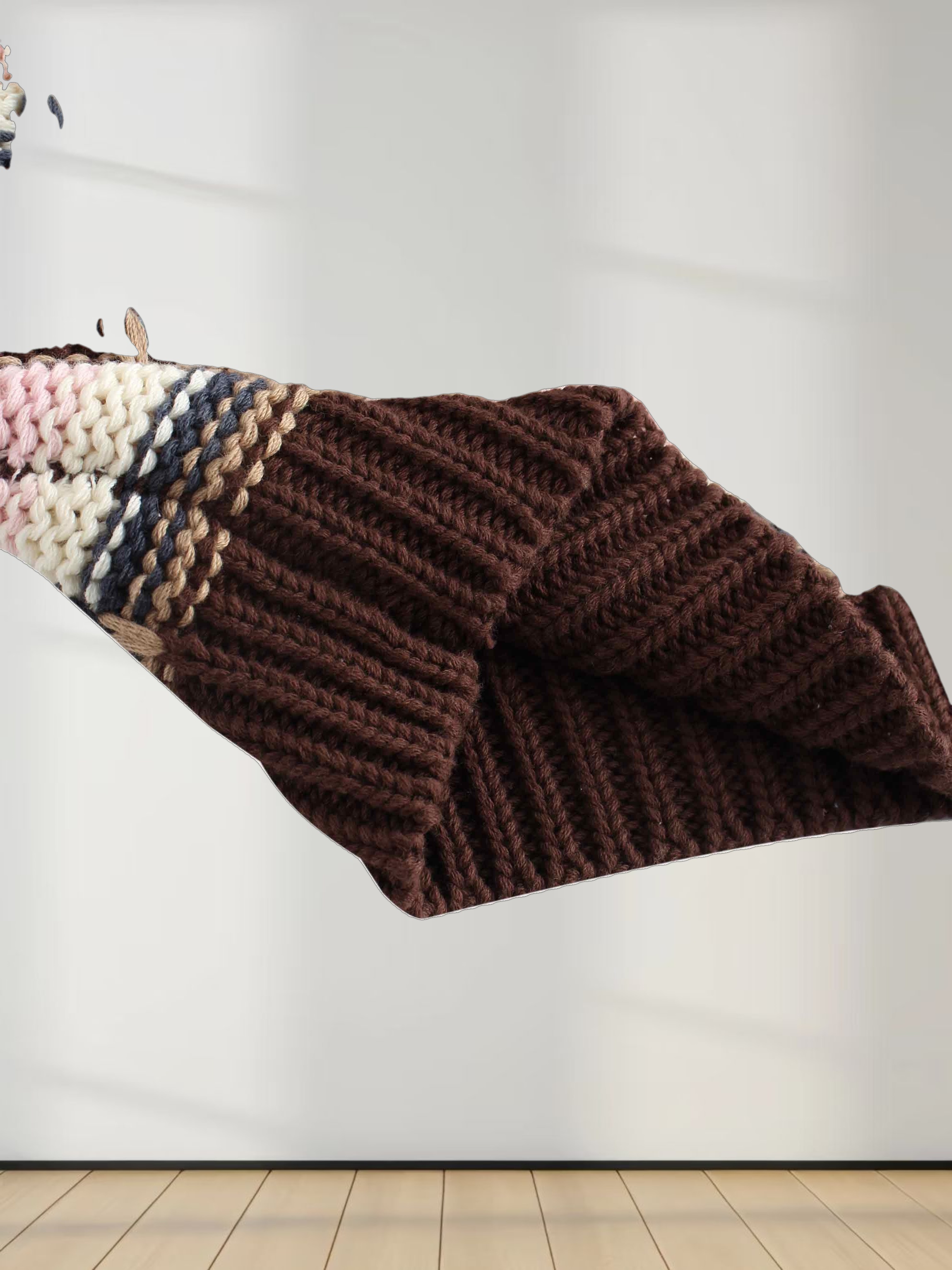 Overstitch Detail Striped Sweater-Brown