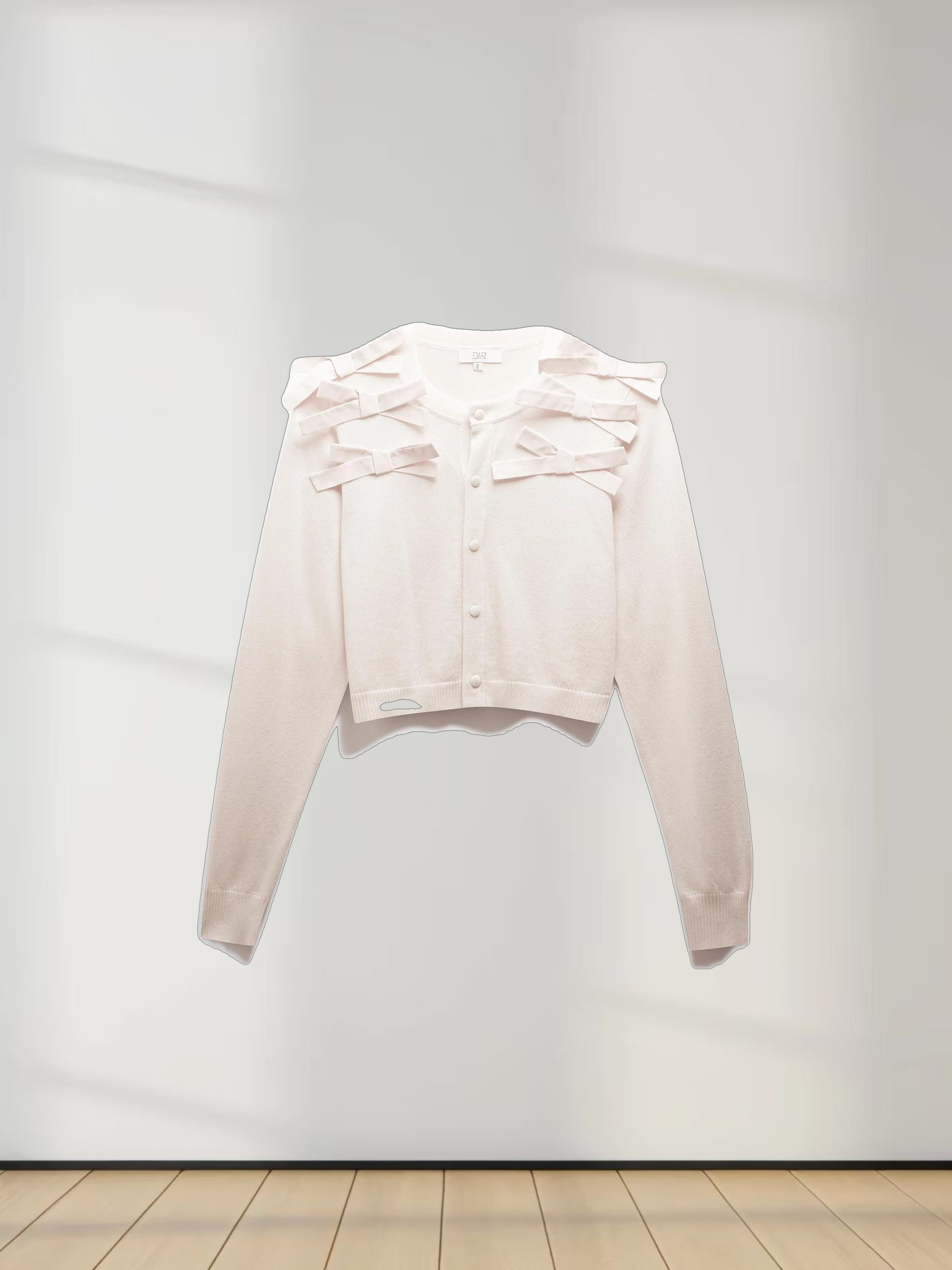 Cropped Bow Cardigan-Cream