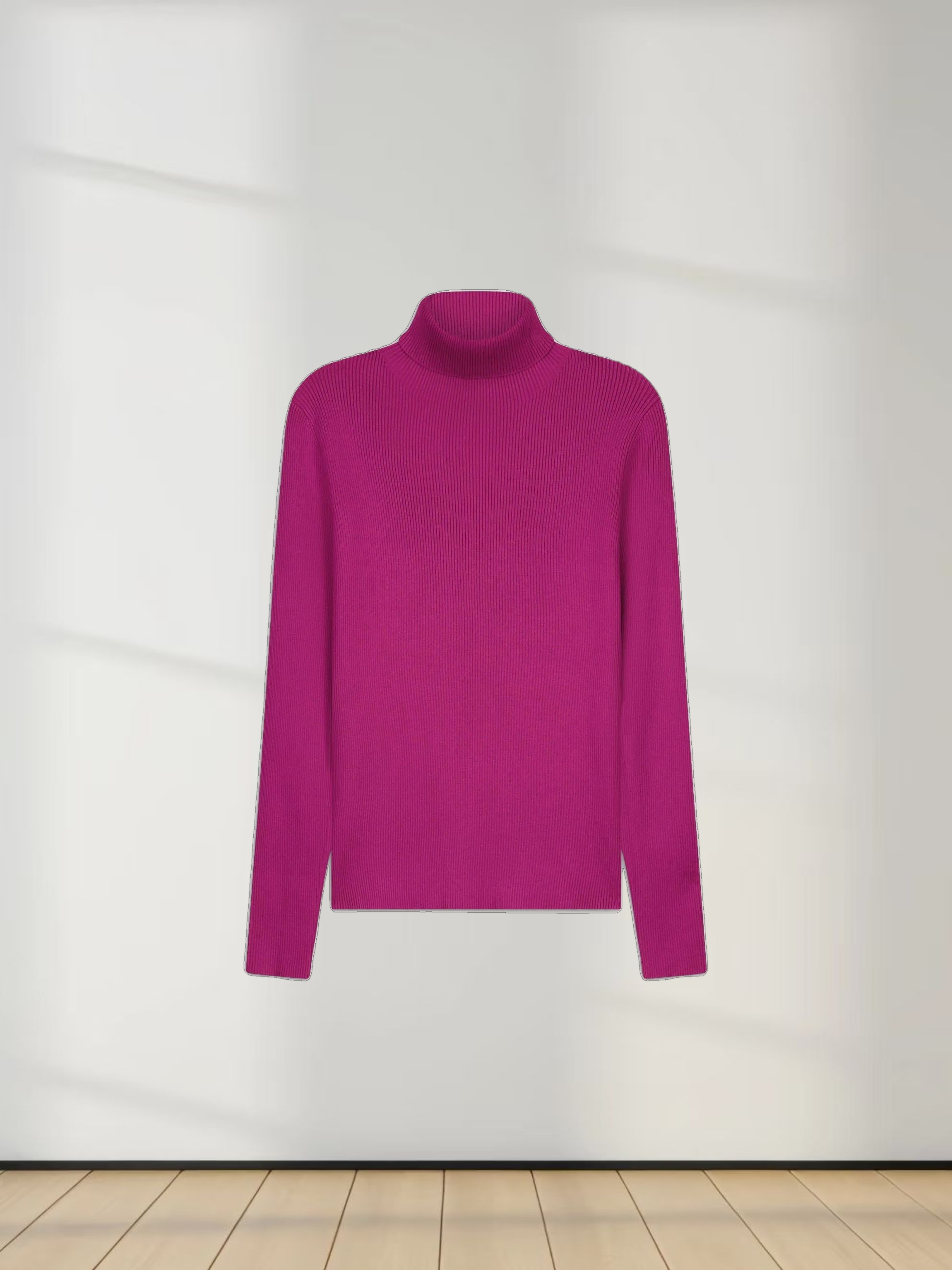 Knit Ribbed Turtleneck-Magenta