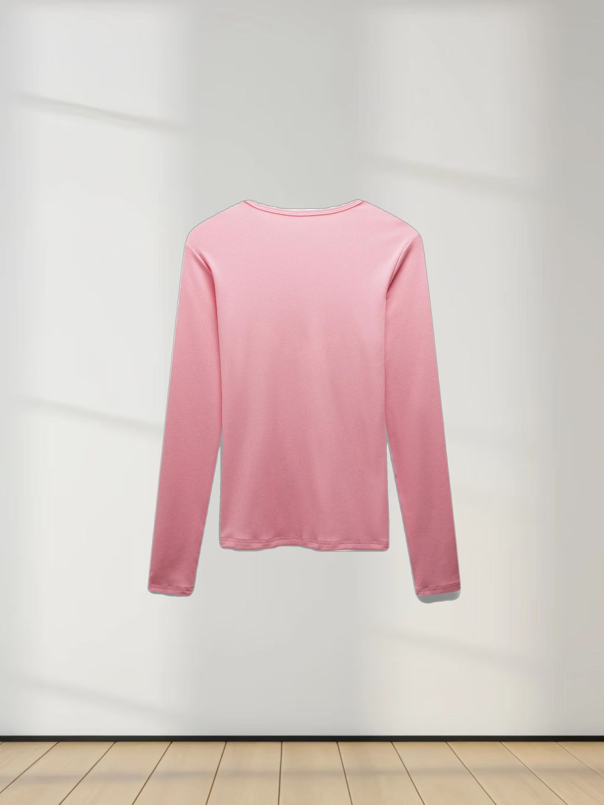 RIBBED HIGH V TEE LS-SO PINK