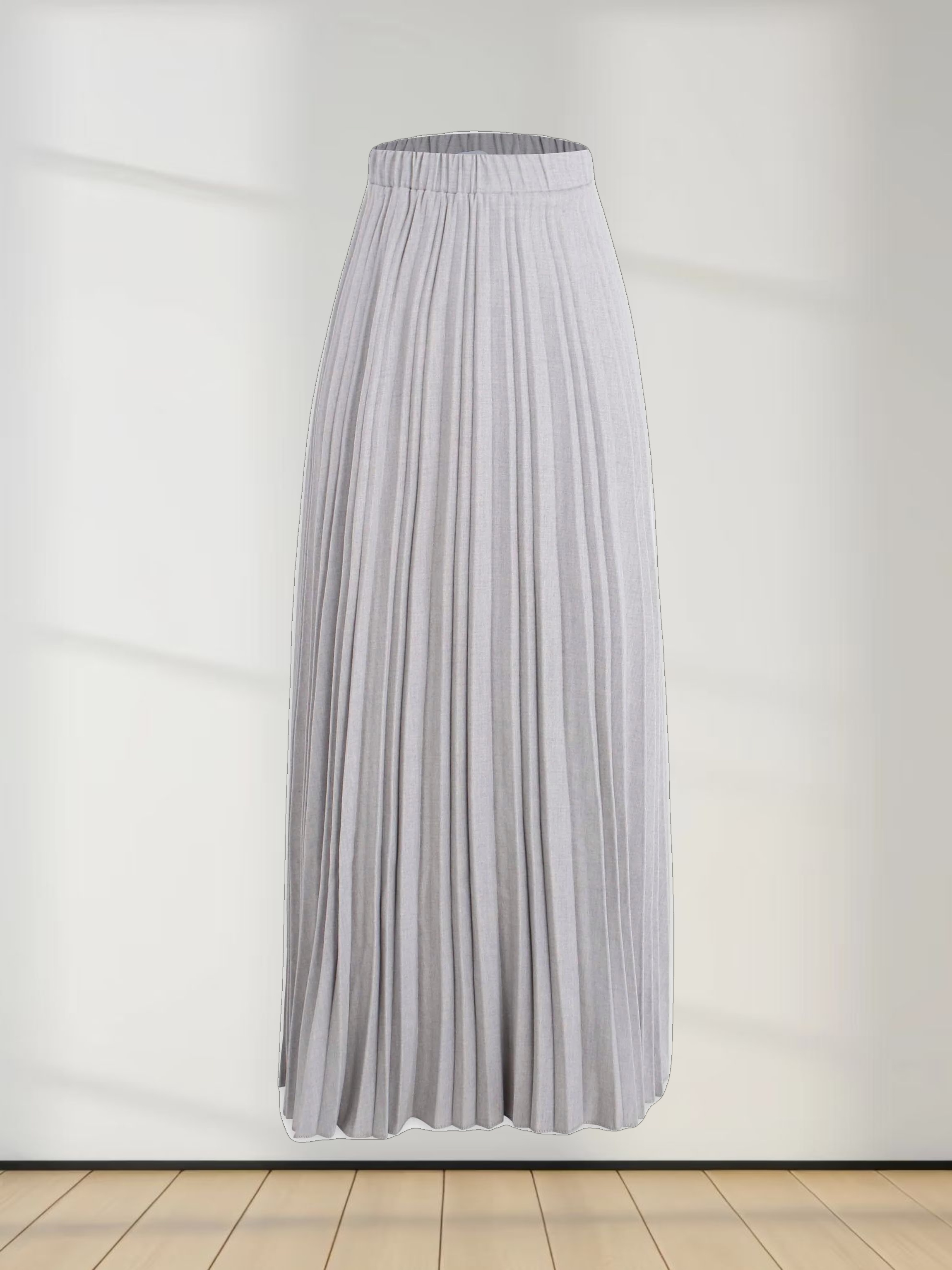 Wool Blend Pleated Skirt-Light Grey