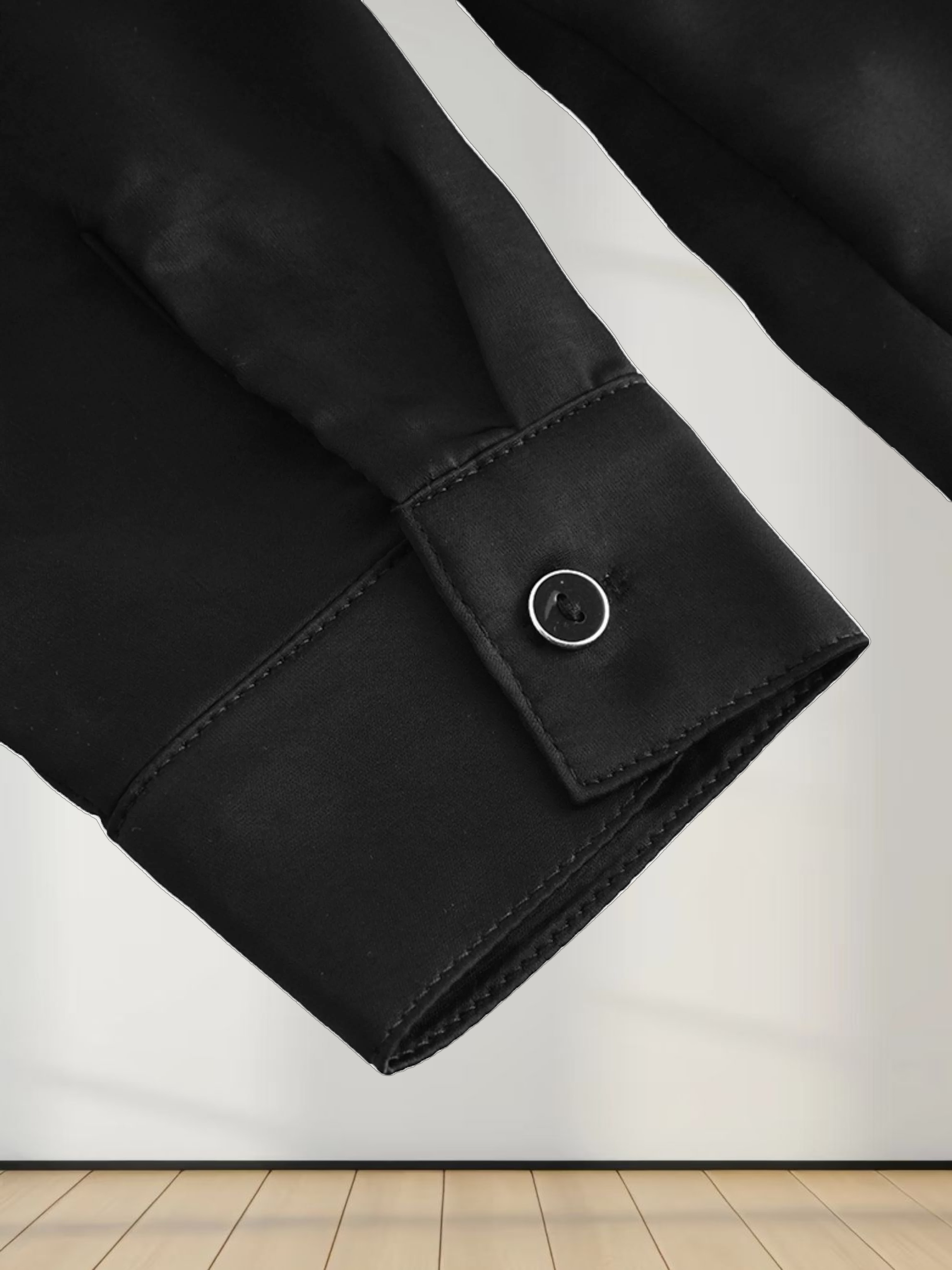 High/Low Faux Satin Crossover Top-Black