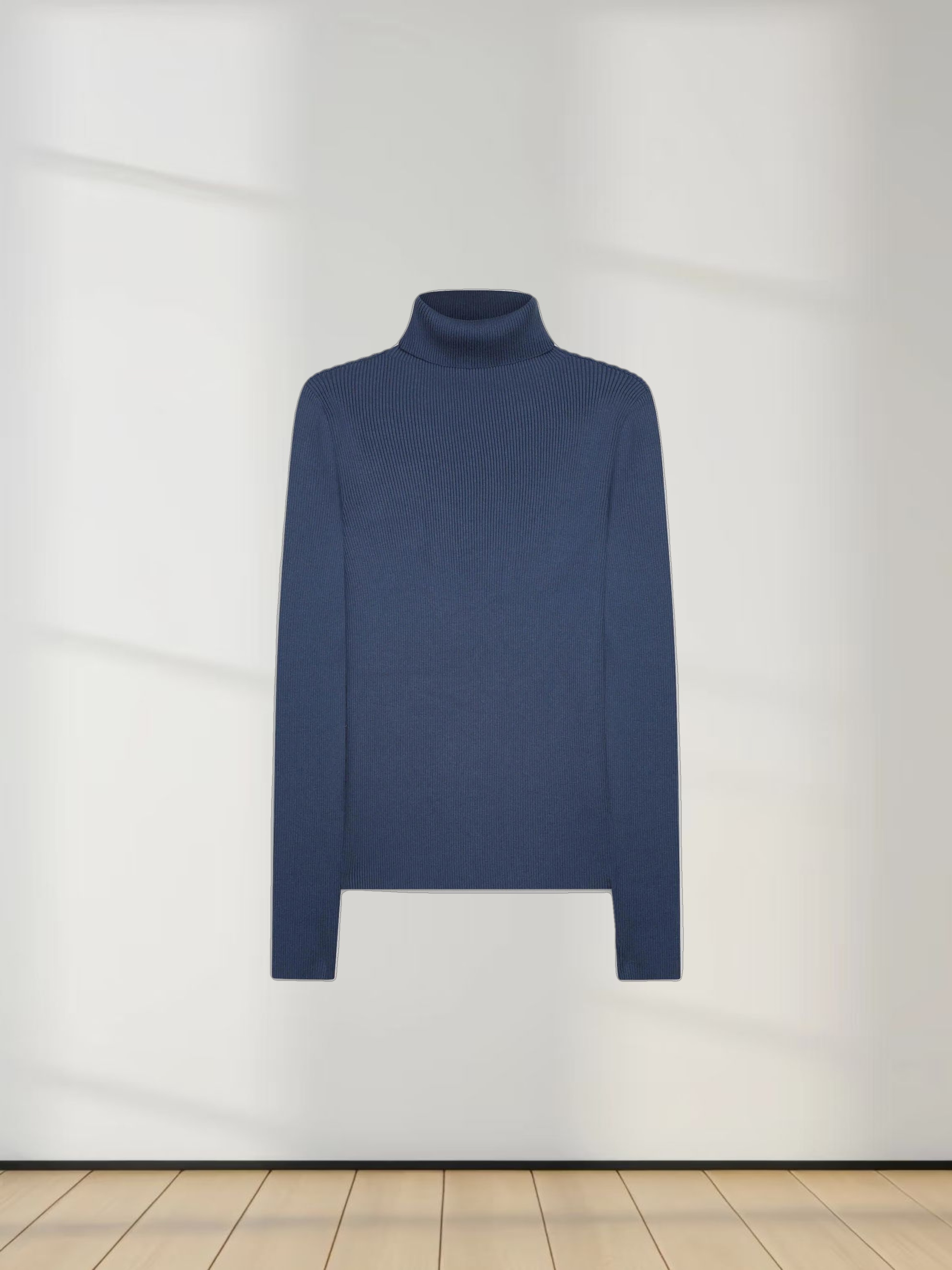 Knit Ribbed Turtleneck-Blue
