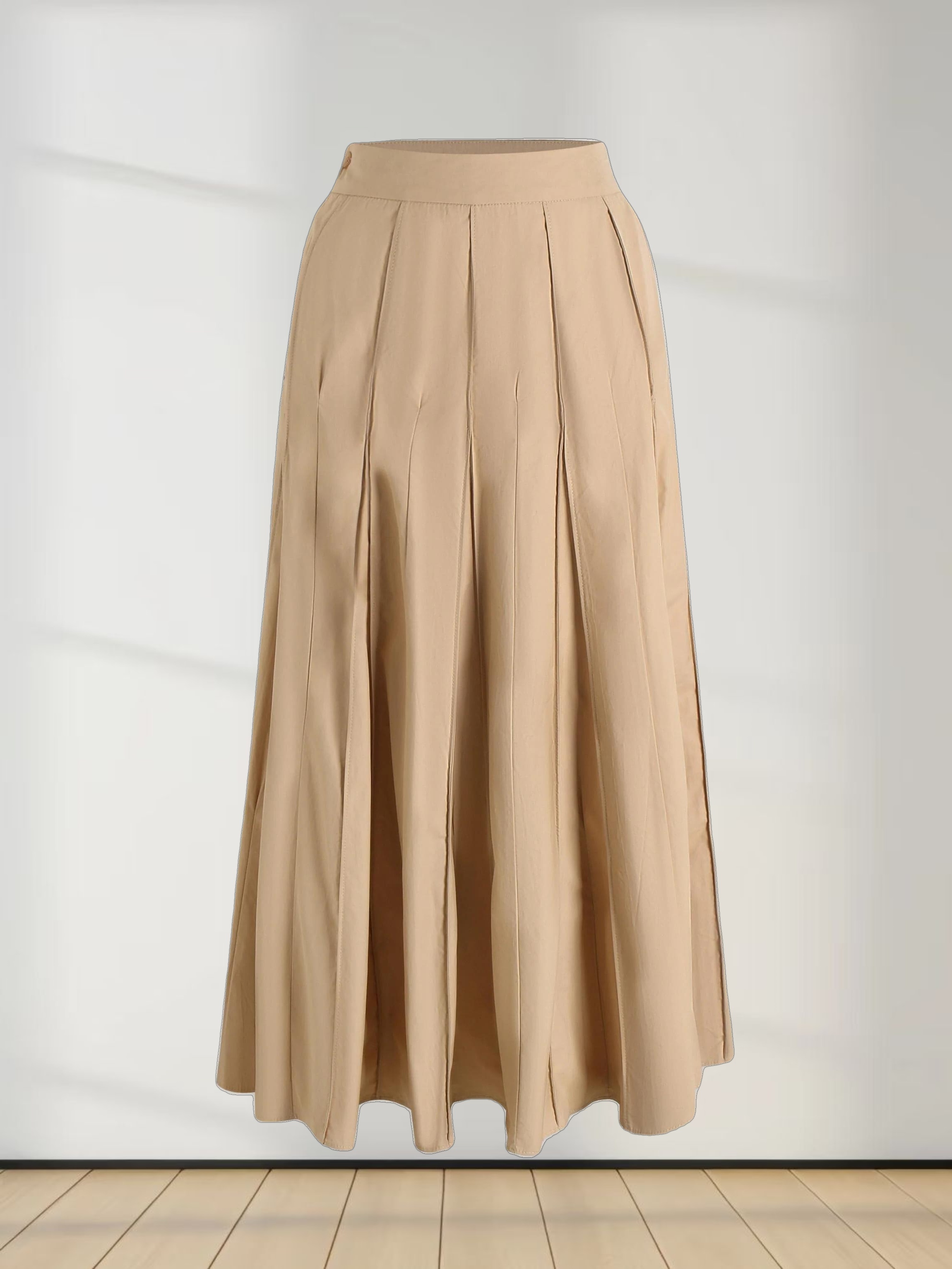 Cotton Pleated Skirt-Tan