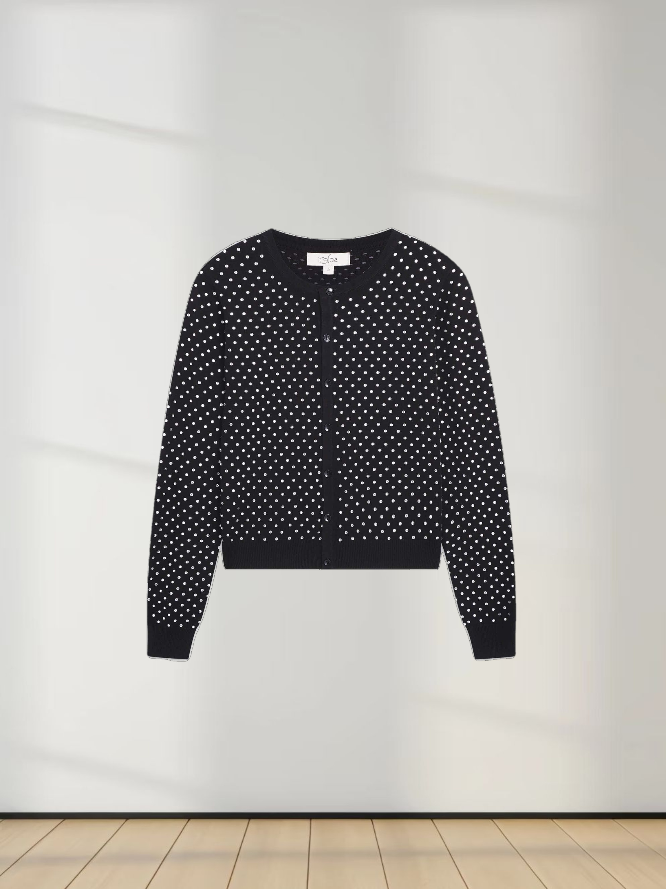 Open Knit Diamond Crew Cardigan-Silver