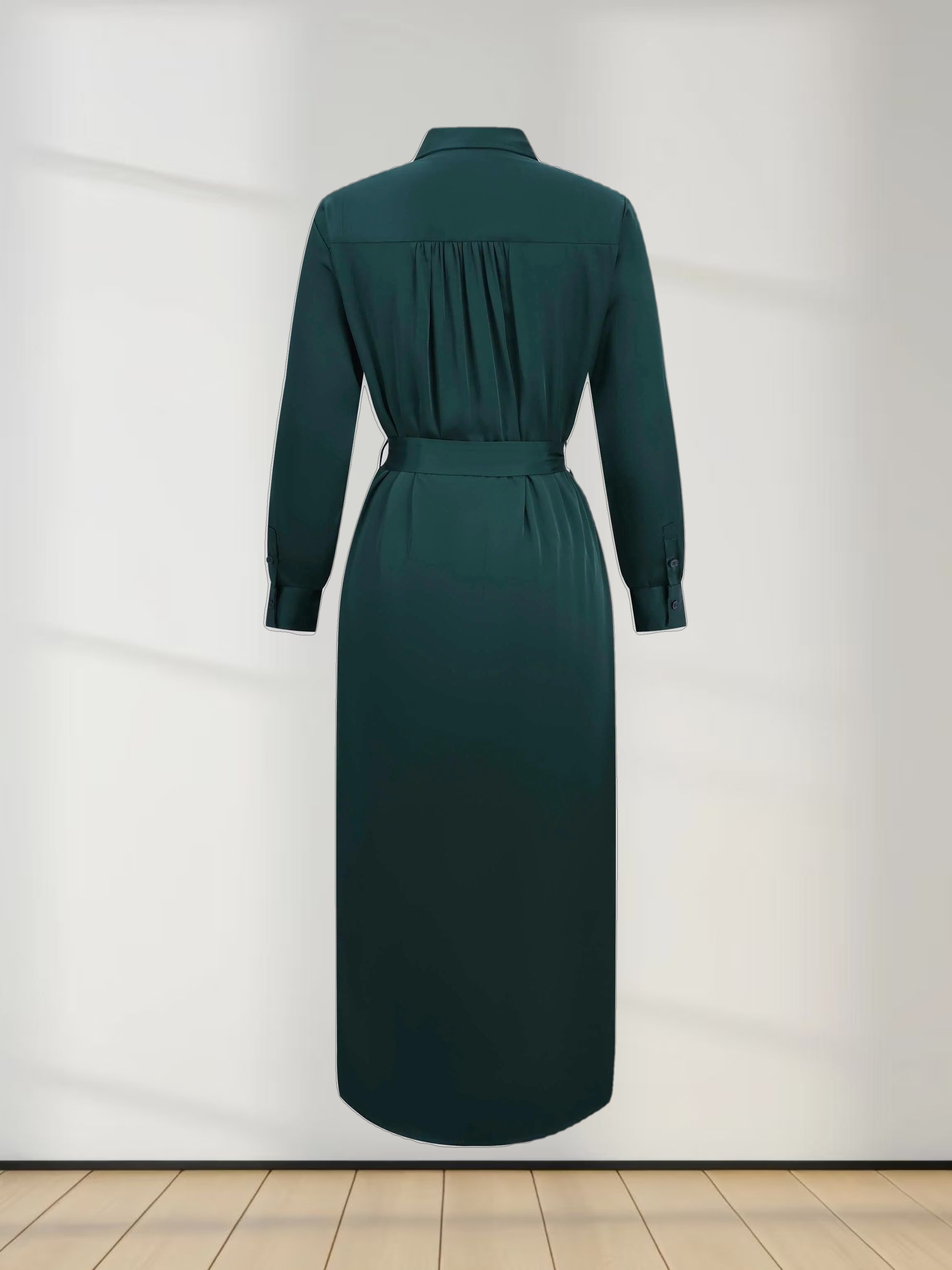 Gathered Back Shirtdress-Emerald Green