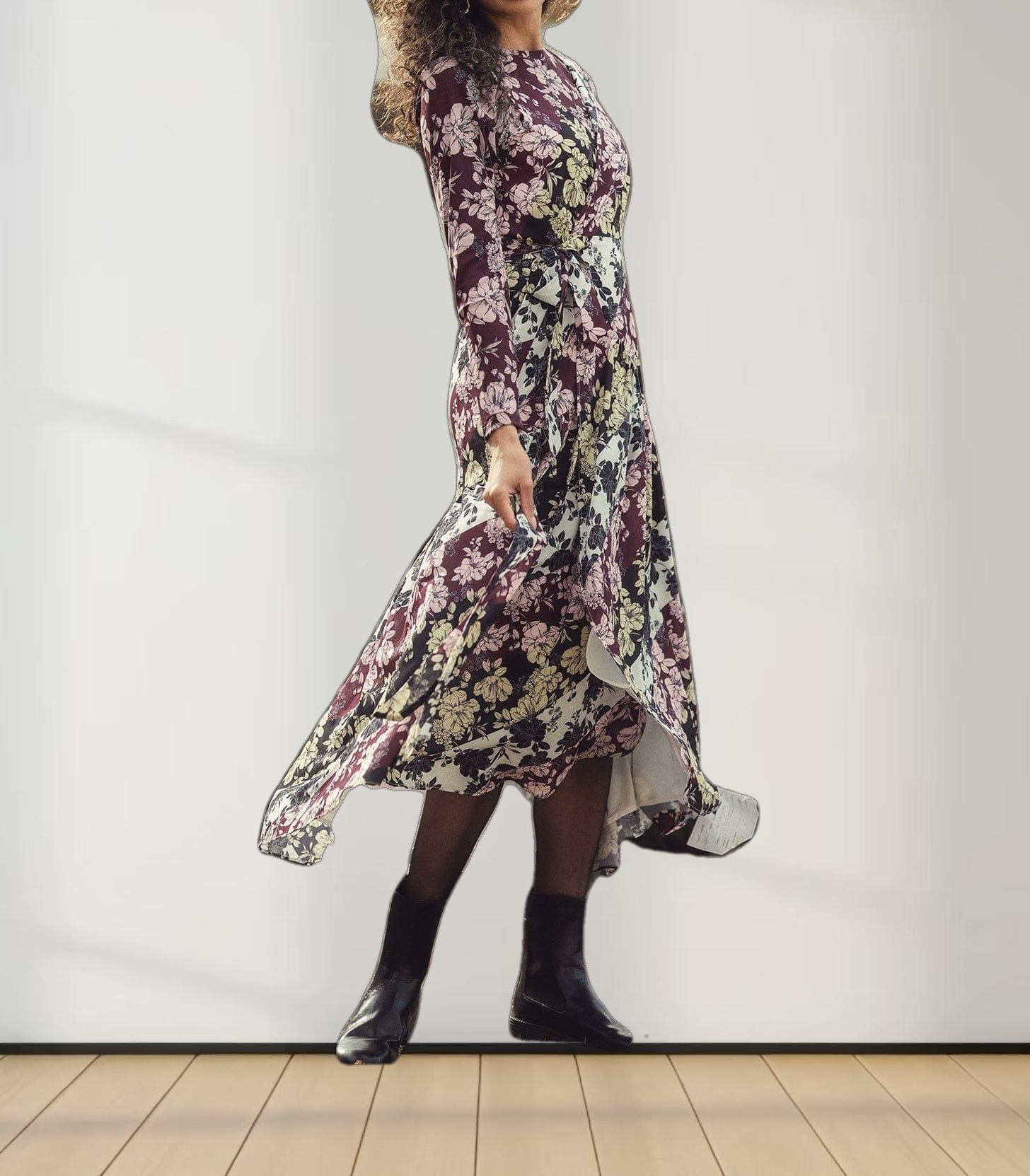 Printed Mesh Crew Neck Top-Striped Floral