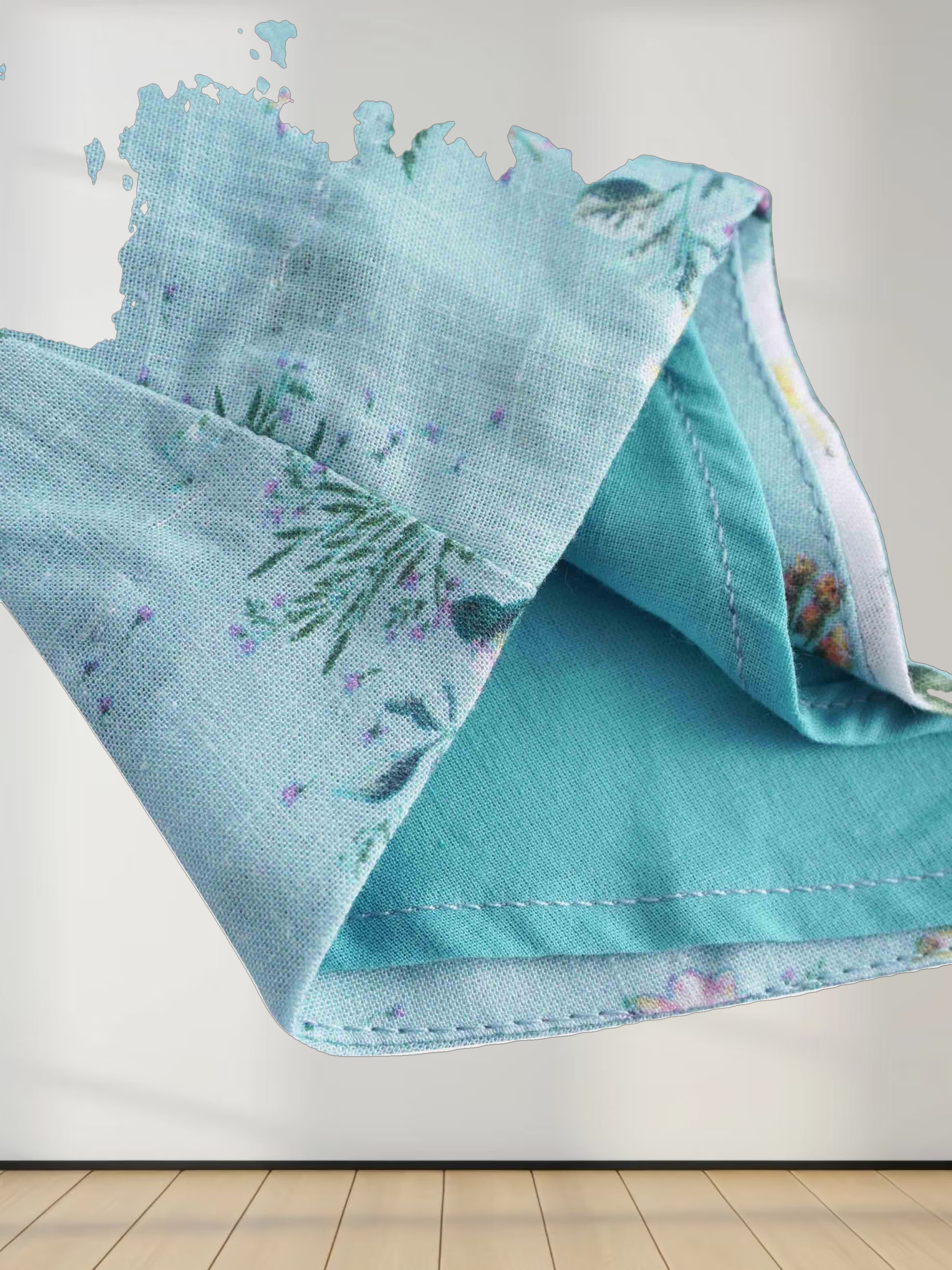 Ruched Puff Sleeve Dress-Aqua Floral