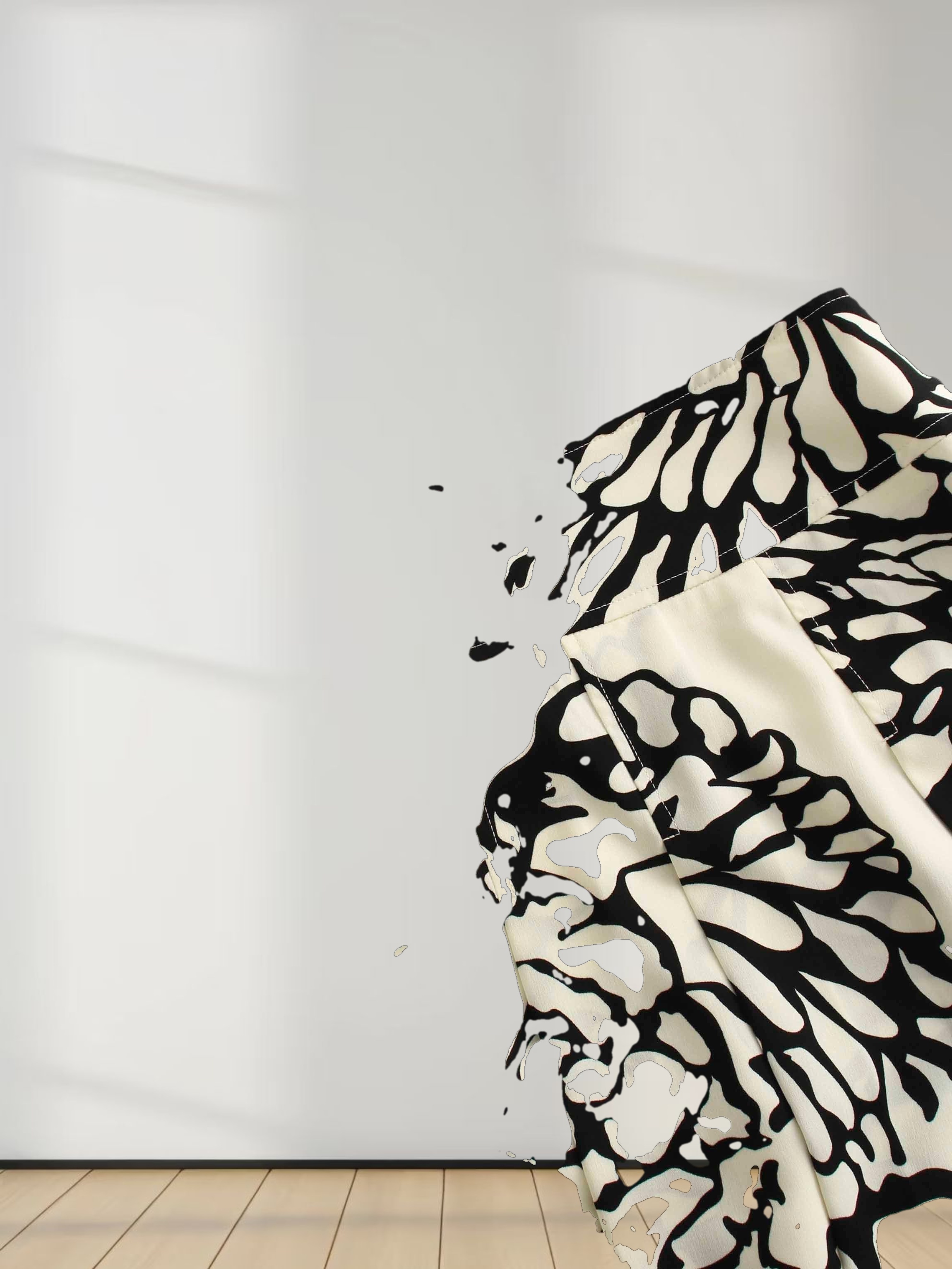 Printed Yoke Pleated Skirt-Cream/Black Floral