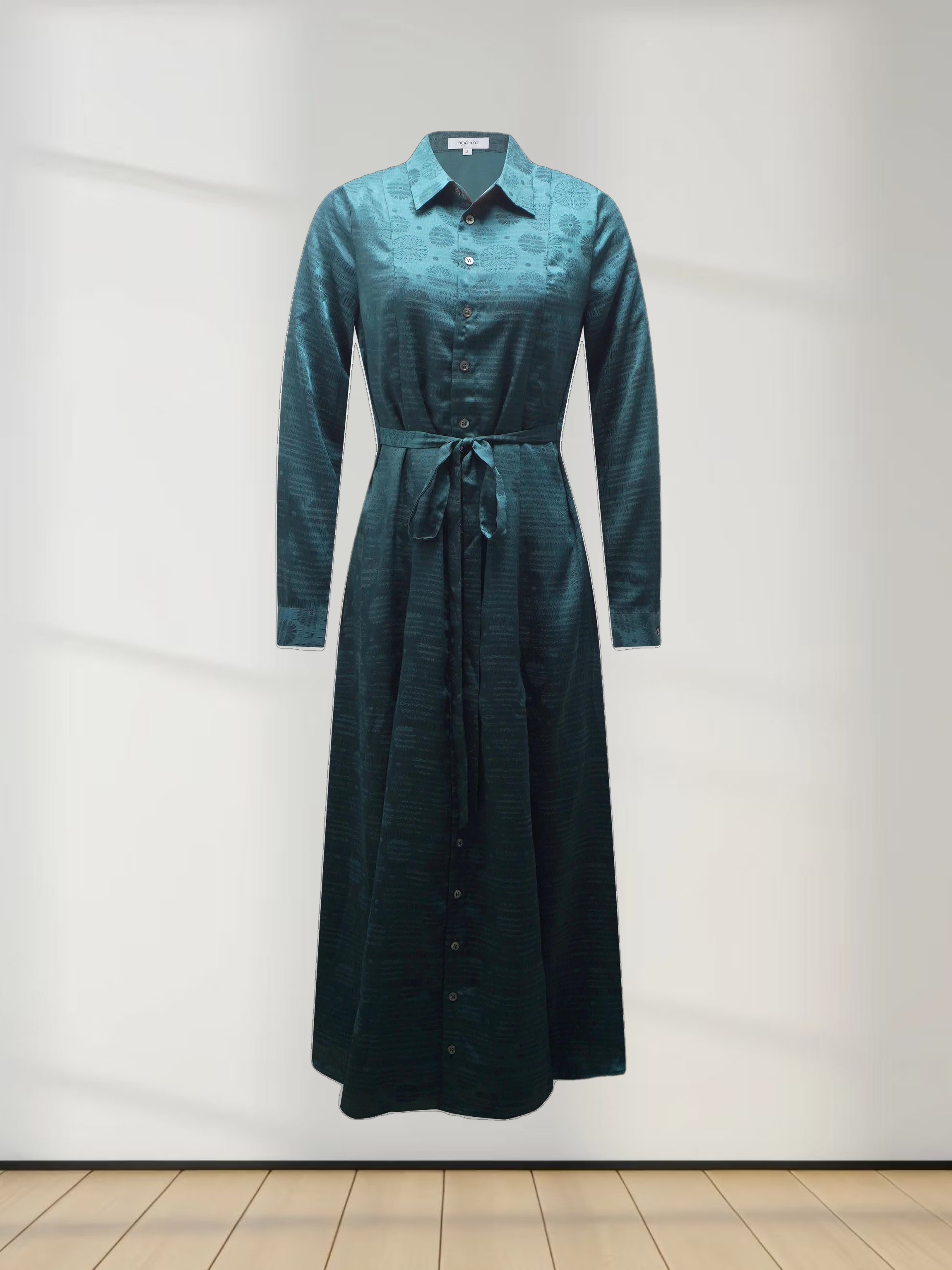 Collared A-Line Shirtdress-Teal Floral