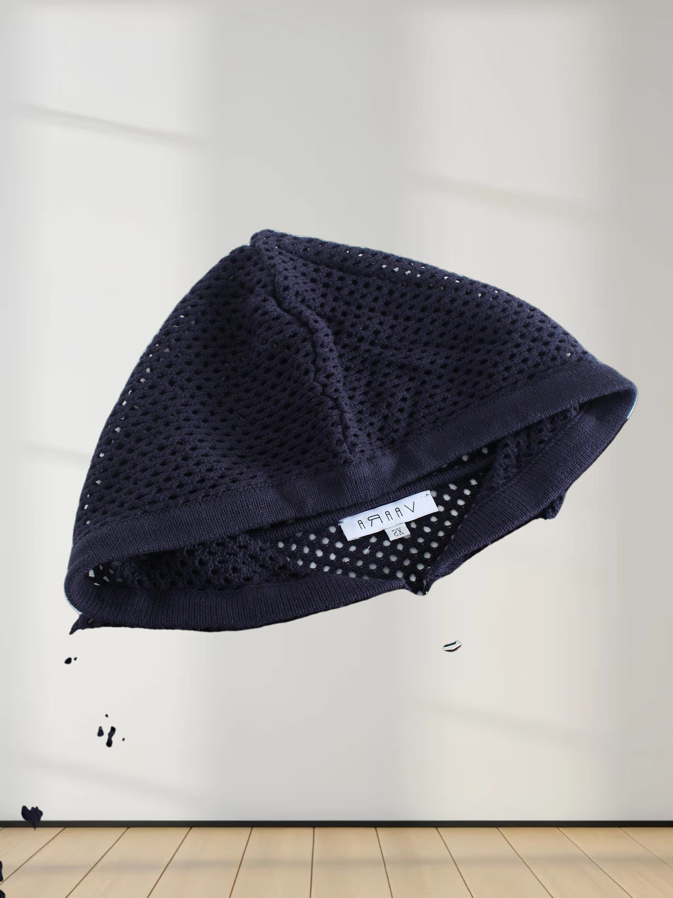 Zip Up Crochet Hoodie-Navy