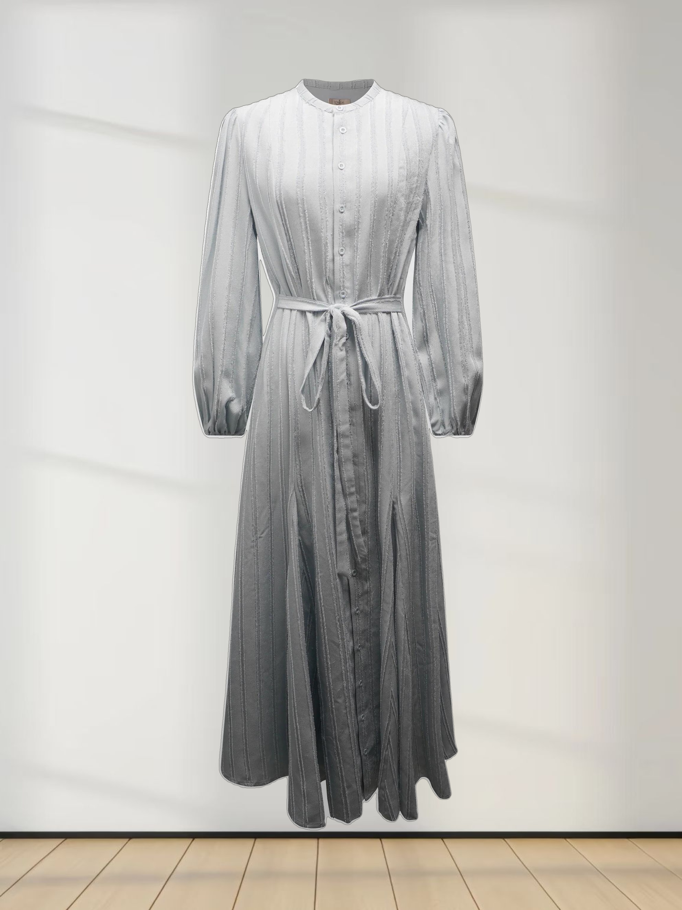 A Line Shirtdress-Fringe Stripe Light Blue