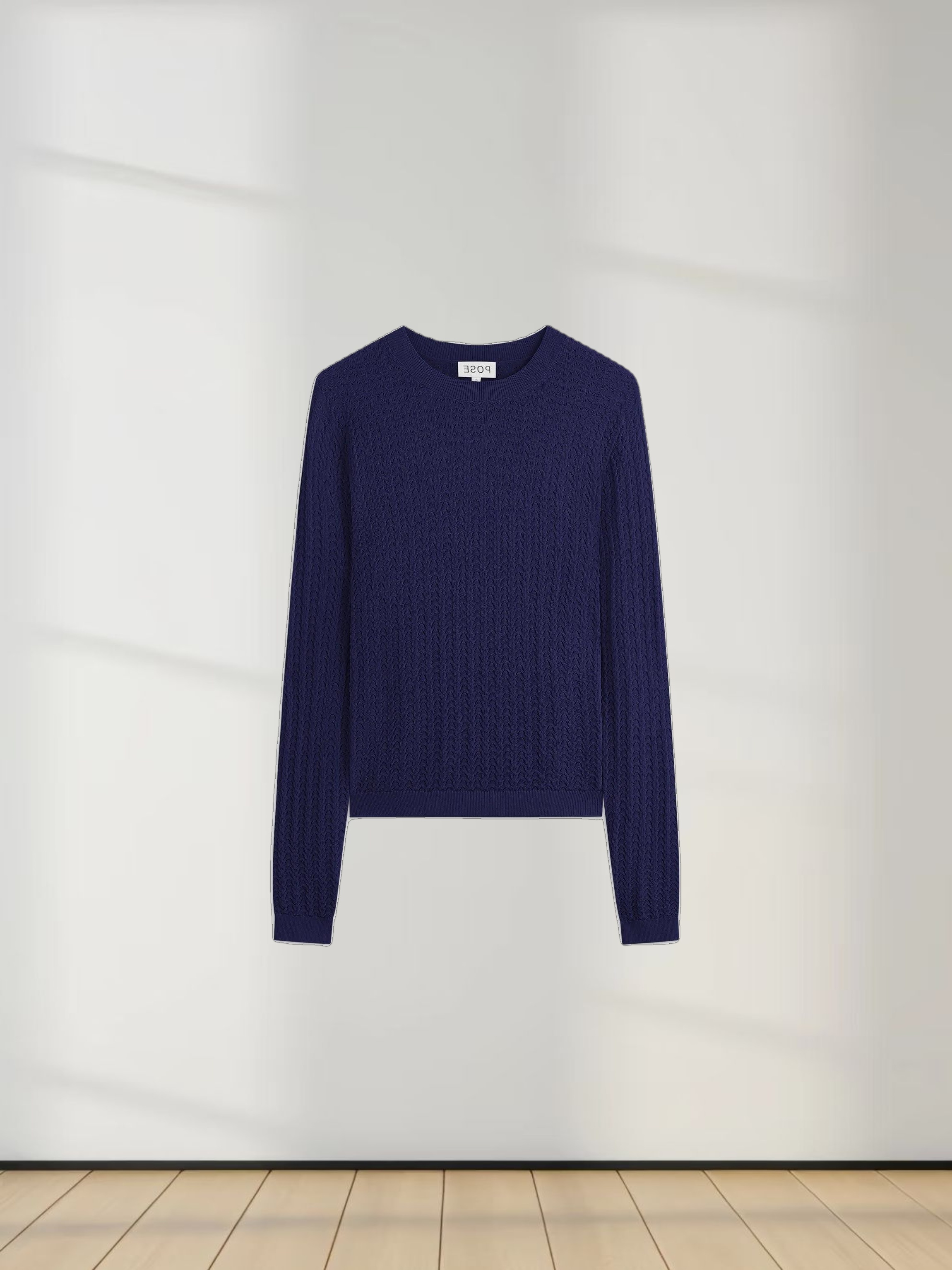 Pointelle Knit Sweater-Navy