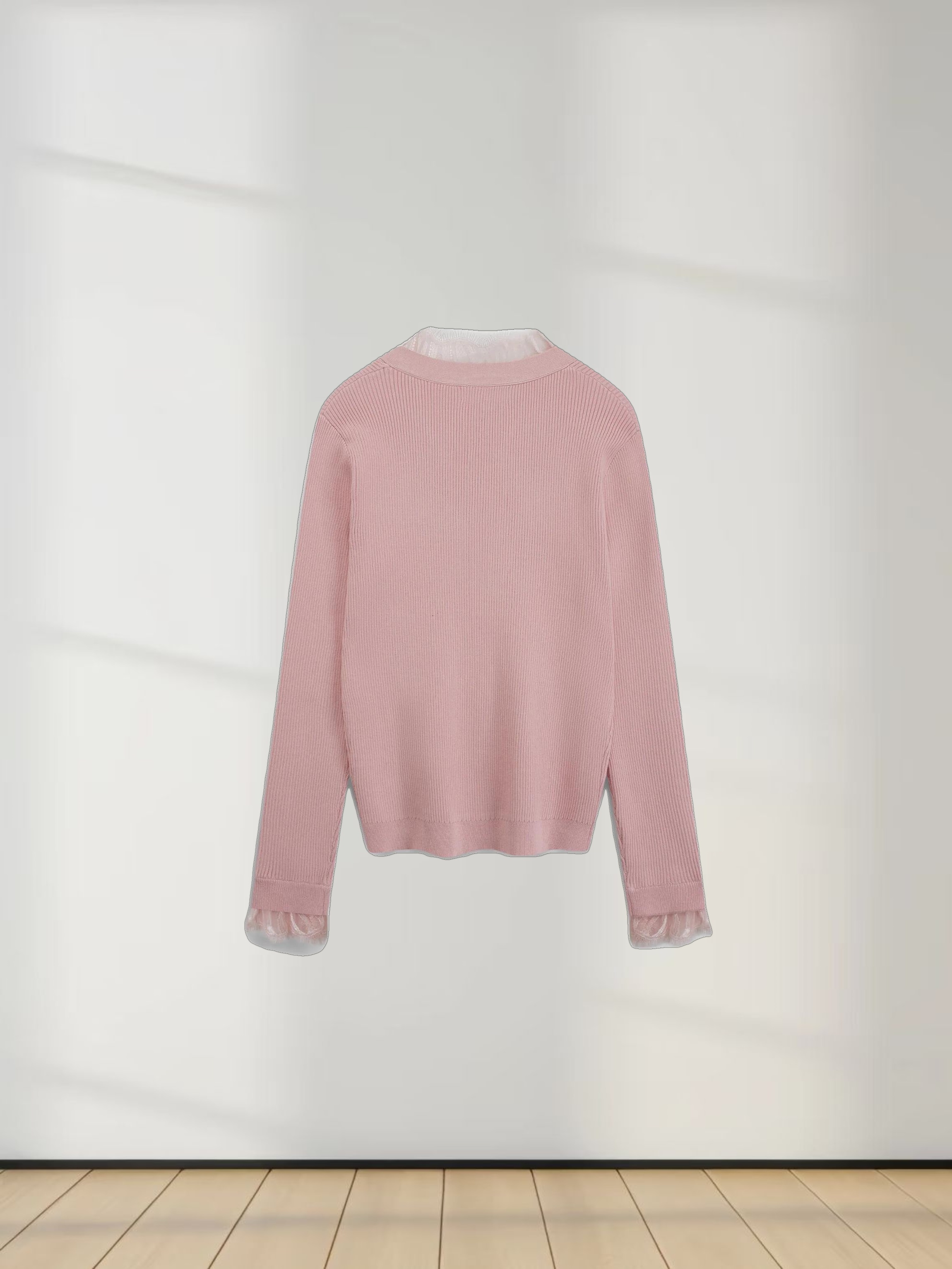 Lace Trimmed Sweater-Blush
