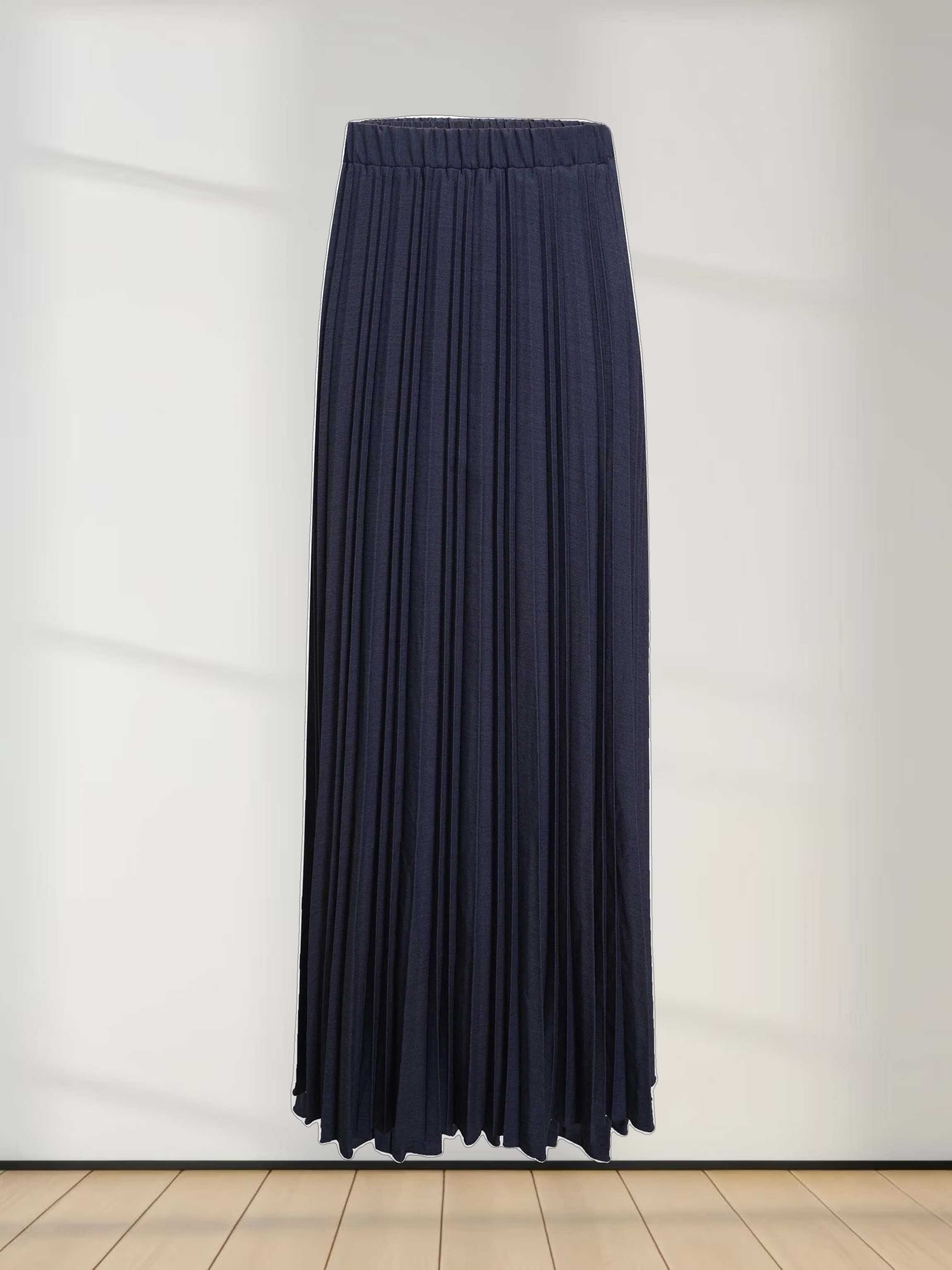 Mix Pleat Skirt-Dark Blue Denim