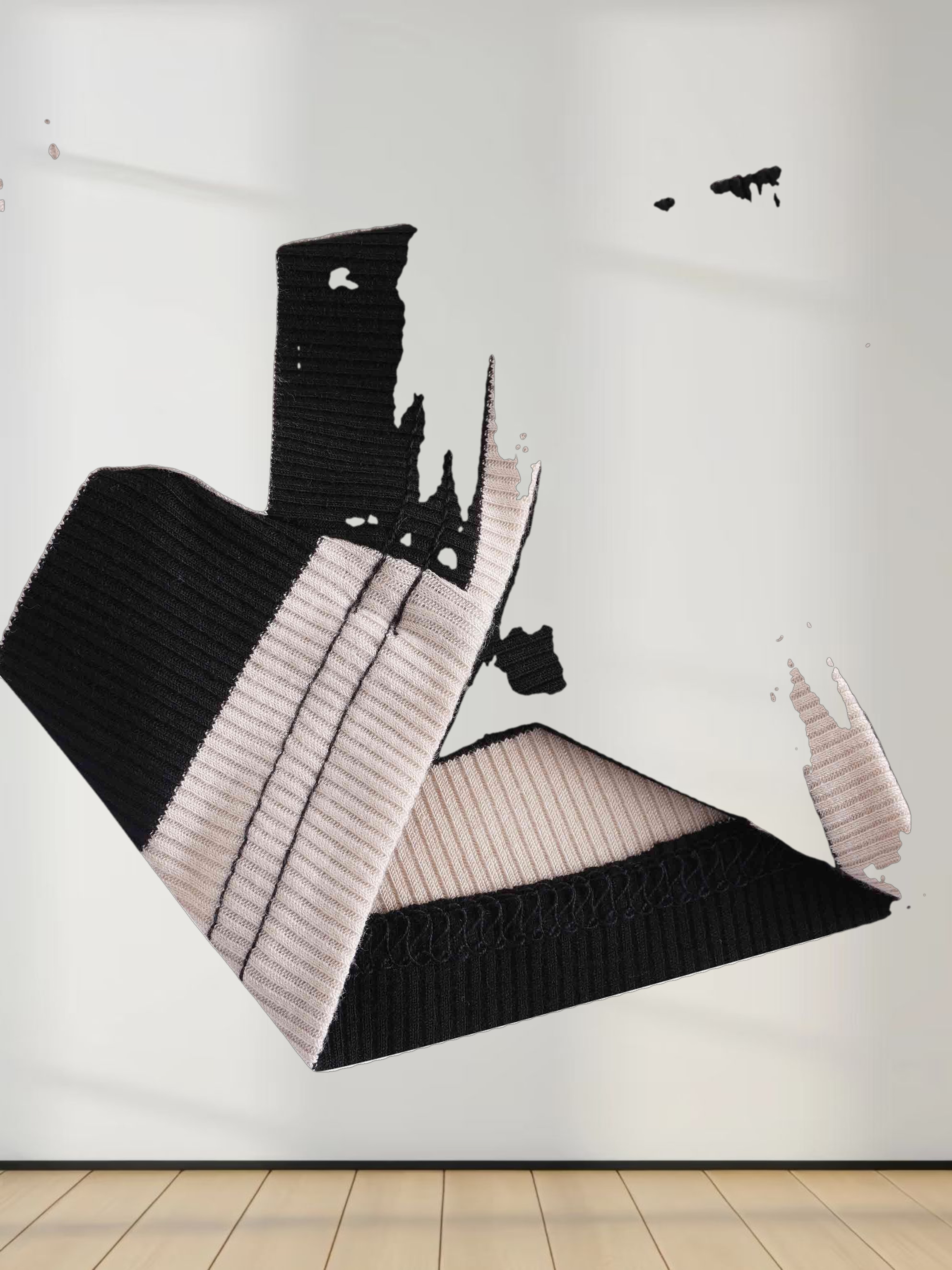 Striped Ribbed Turtleneck-Black/Cream