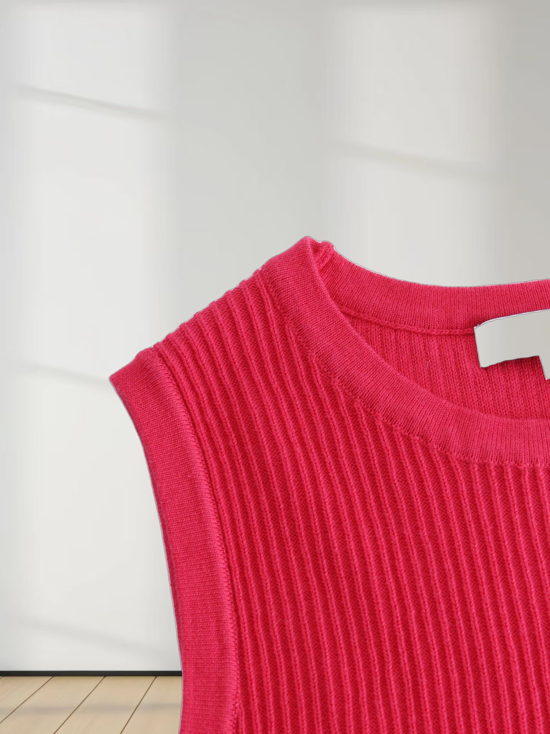 Sleeveless Ribbed Crew-Hot Pink