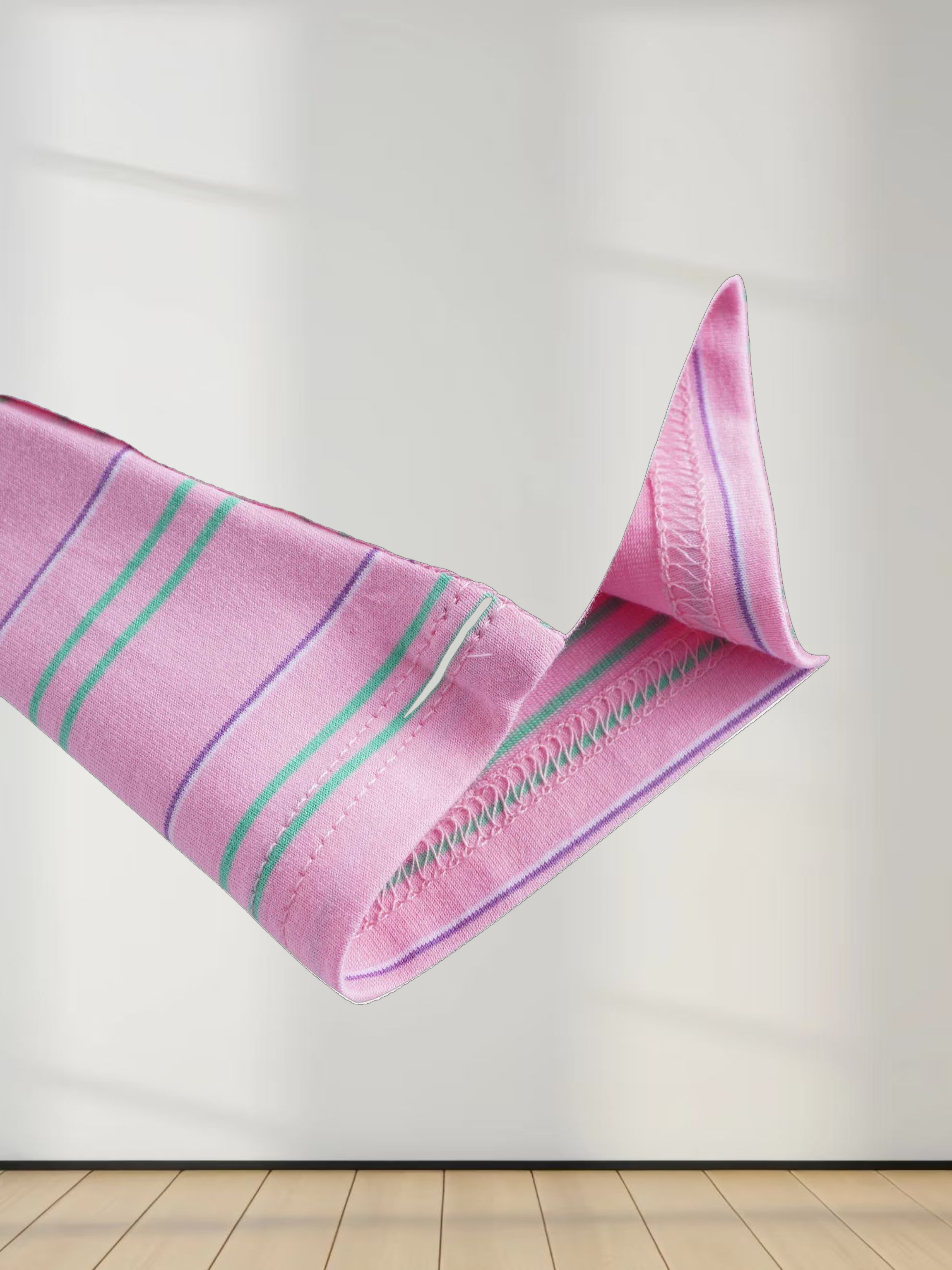 Flat Striped Crew Tee 3Q-Pink