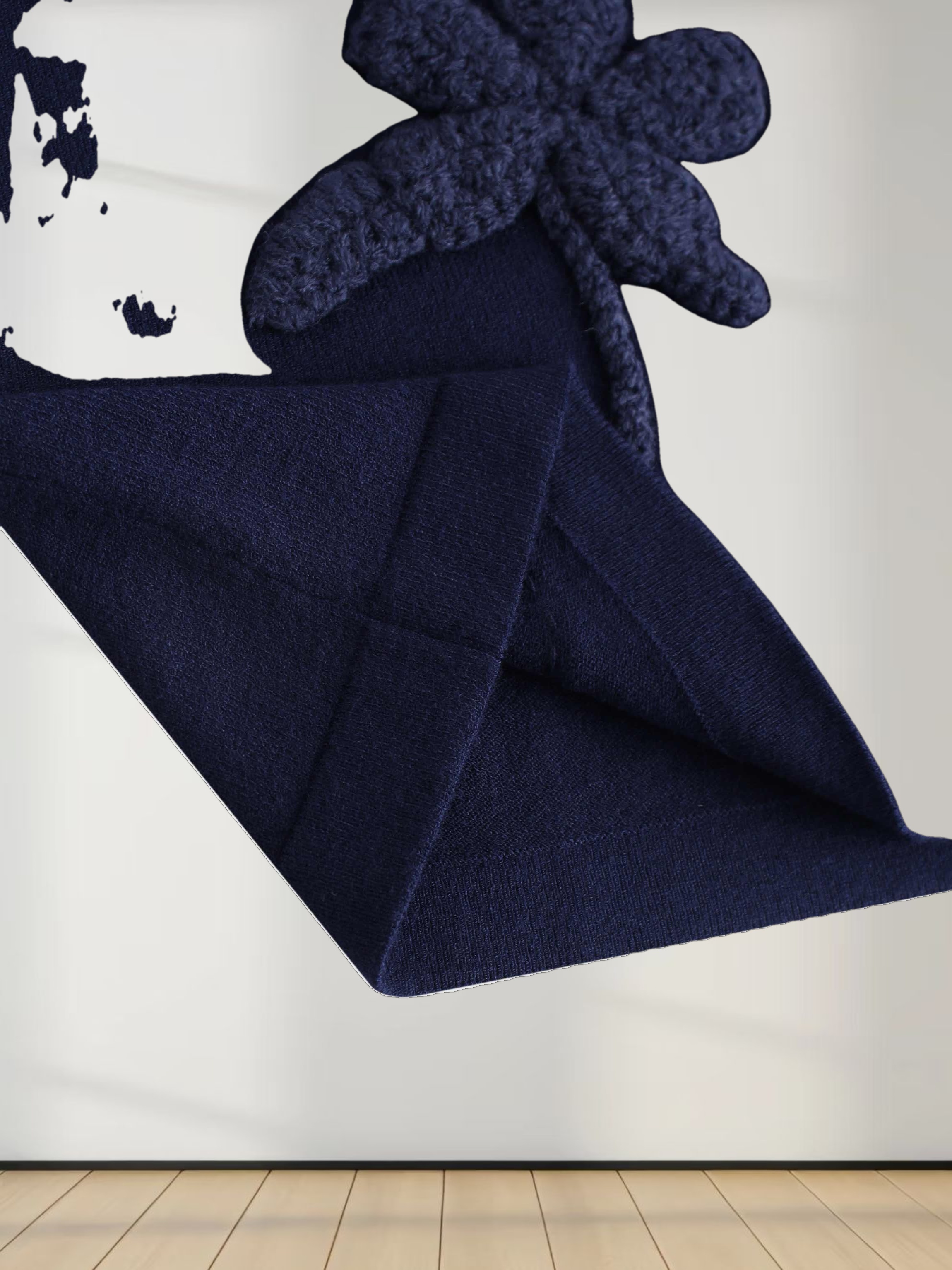 Crochet Puff Flower Sweater Set-Navy