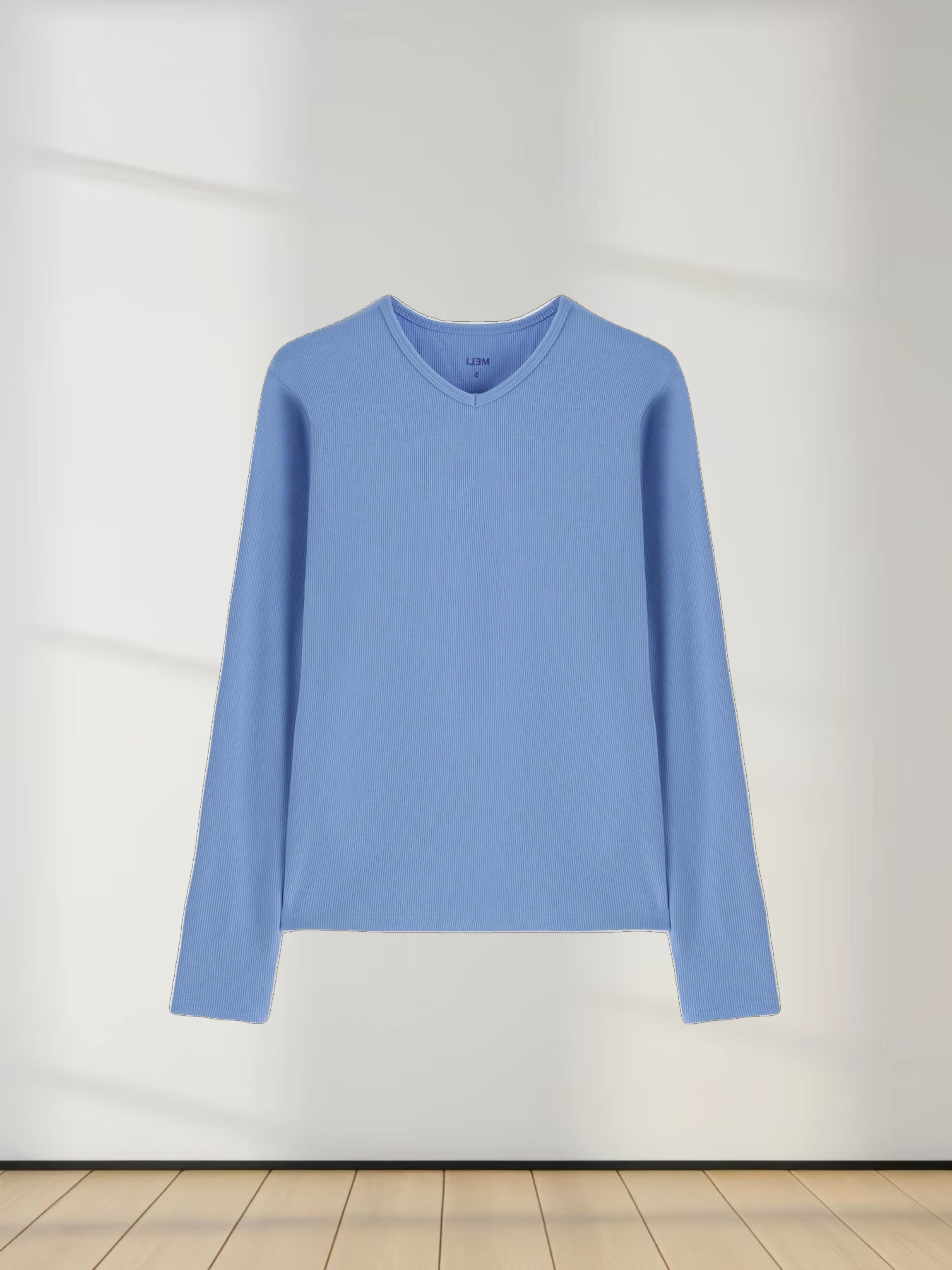 High V Ribbed Tee LS-Ocean Blue