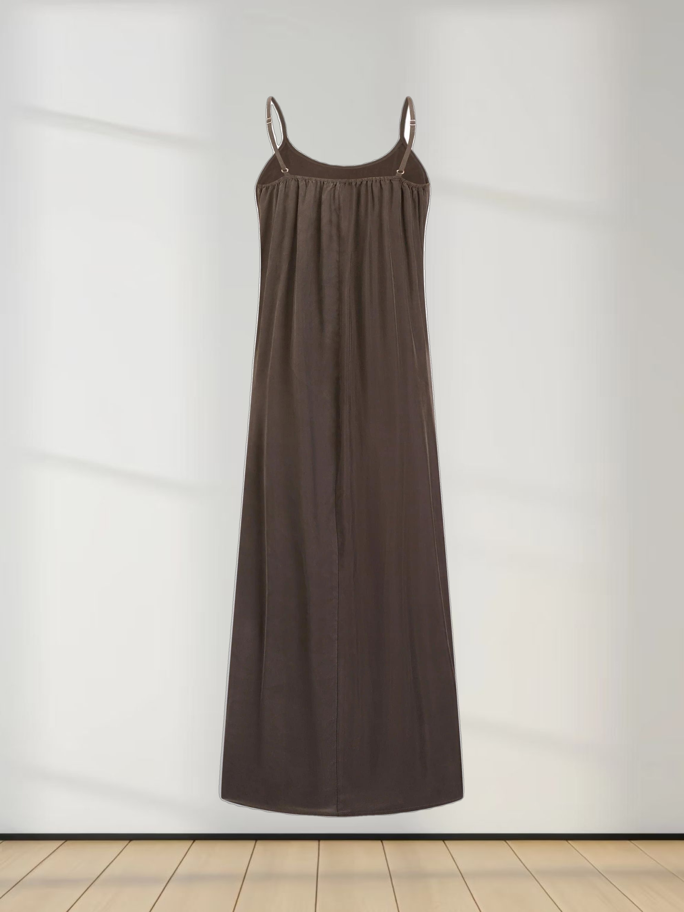 Cupro Crew Neck Slip Dress-Olive