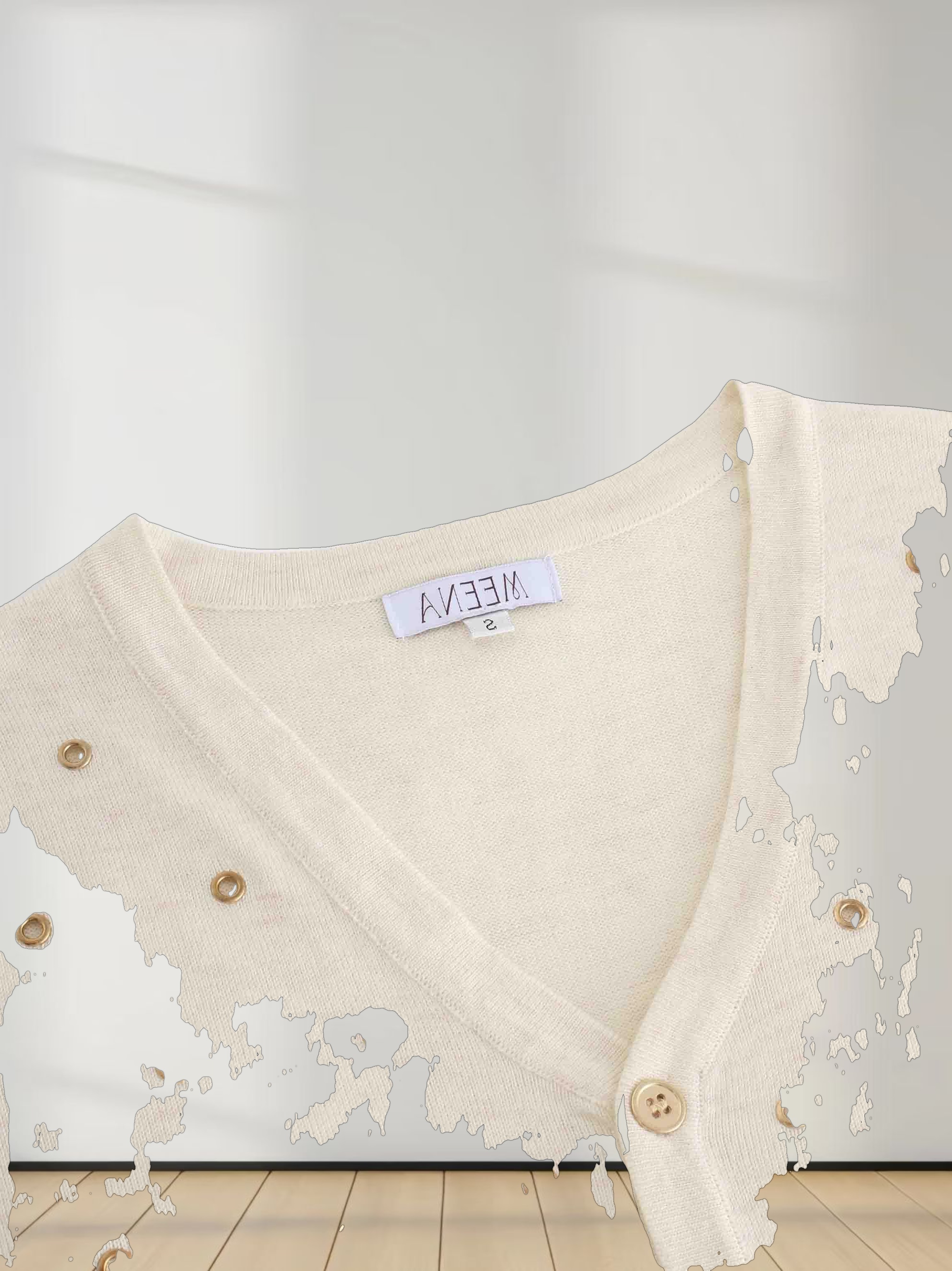 Grommet Cardigan-Cream