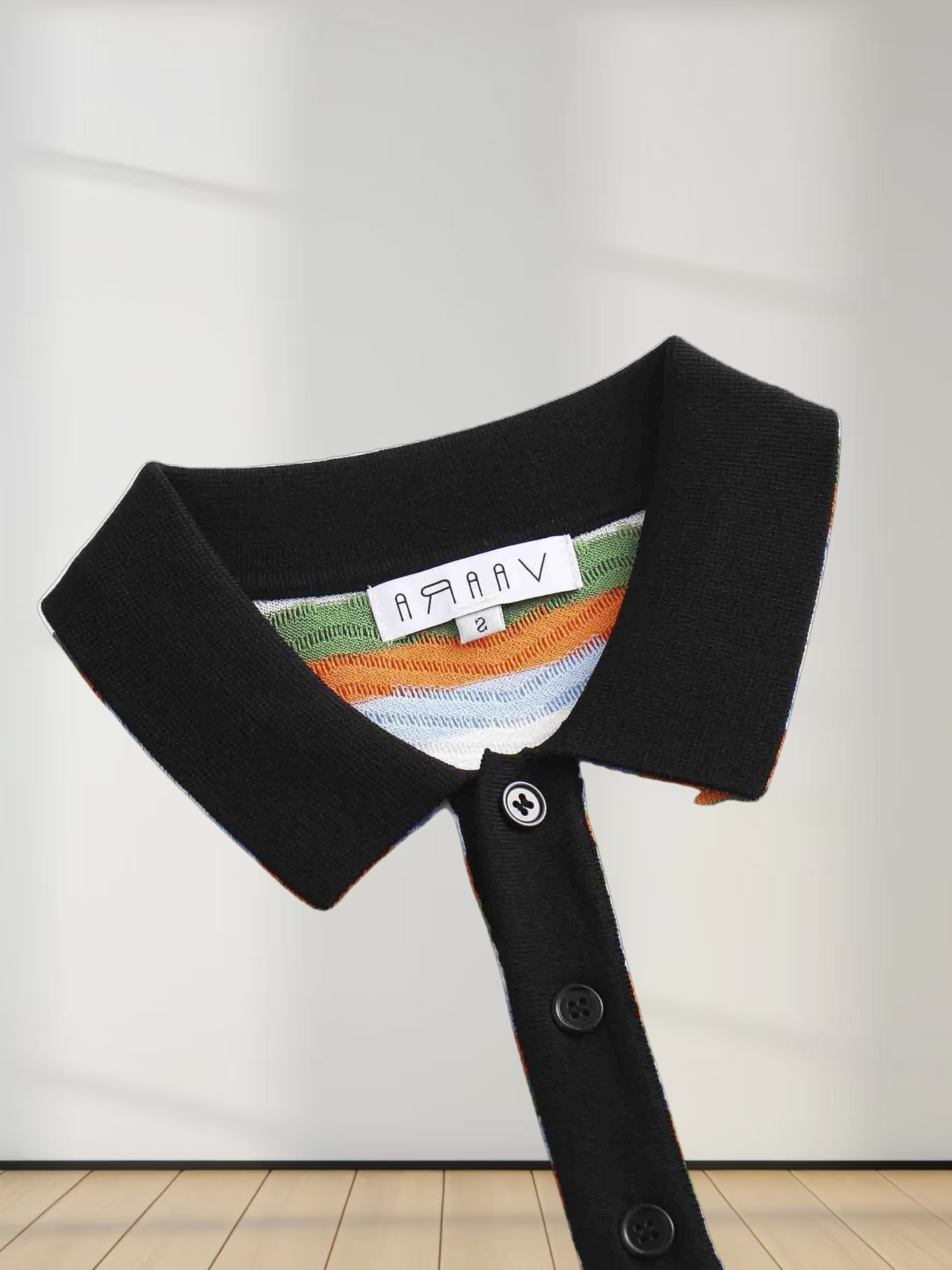 Scallop Edge Collar Sweater-Blue/Orange Stripes