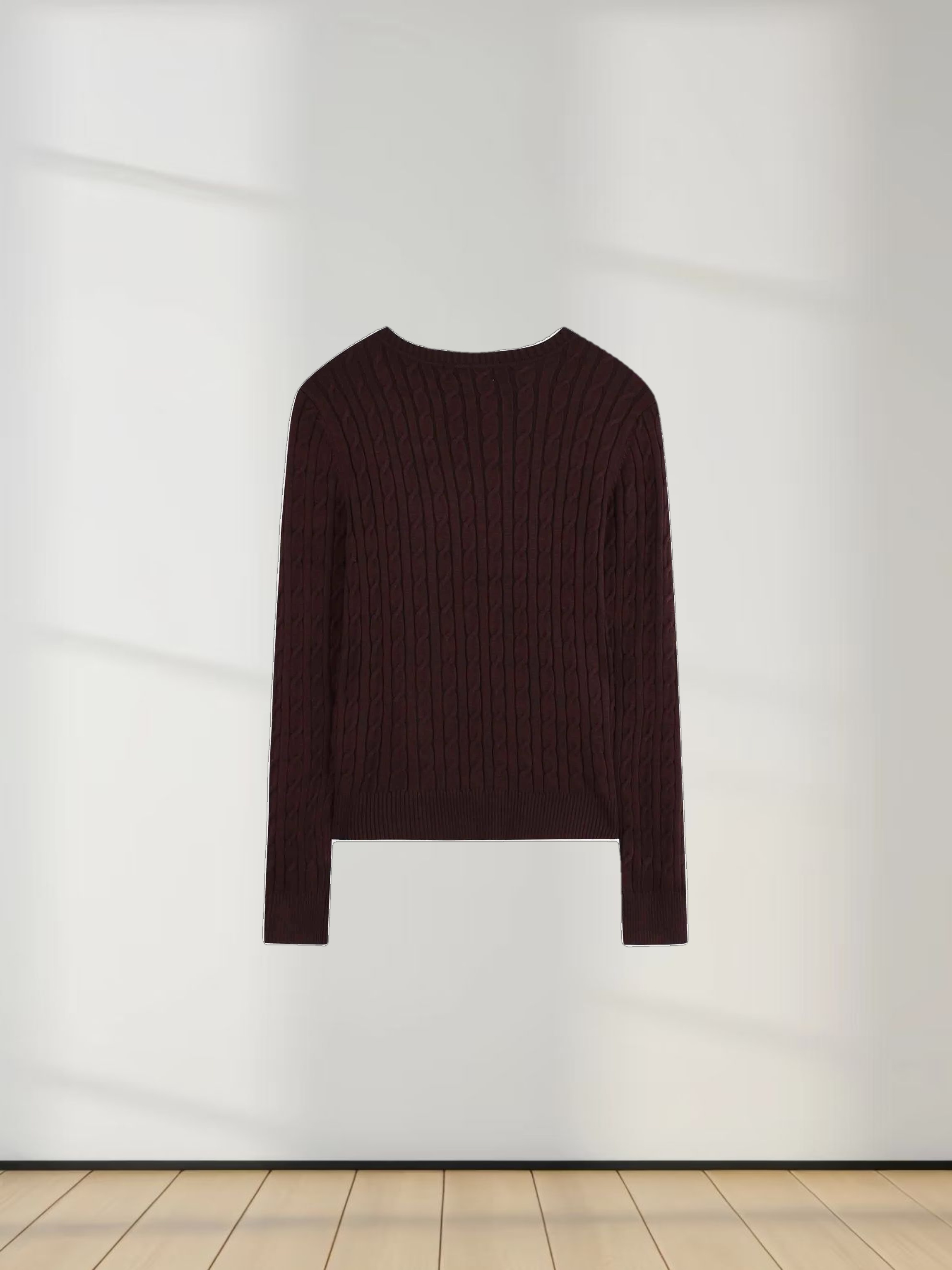 Knit Cable Sweater-Brown