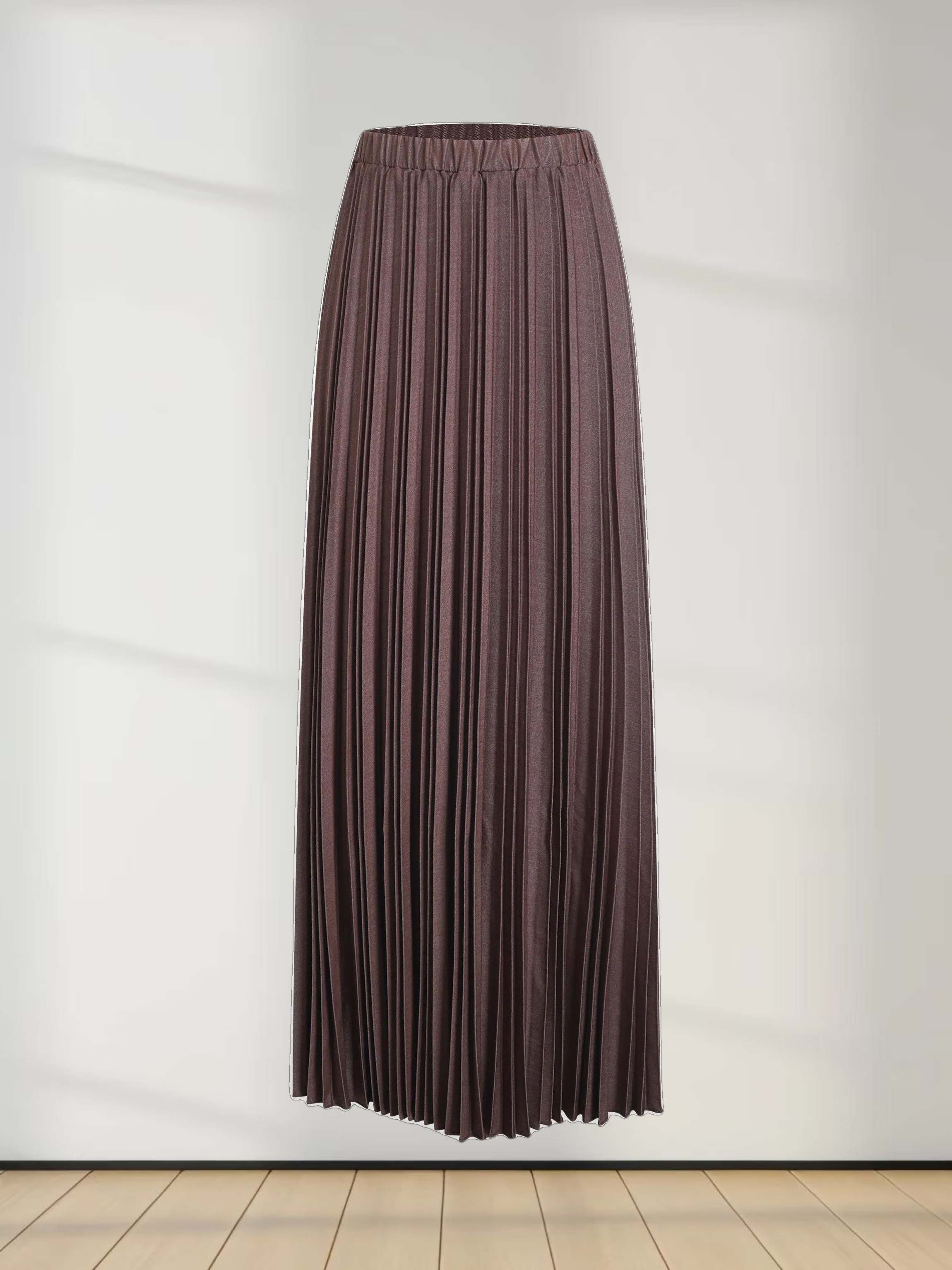 Denim Pleated Skirt-Dark Brown