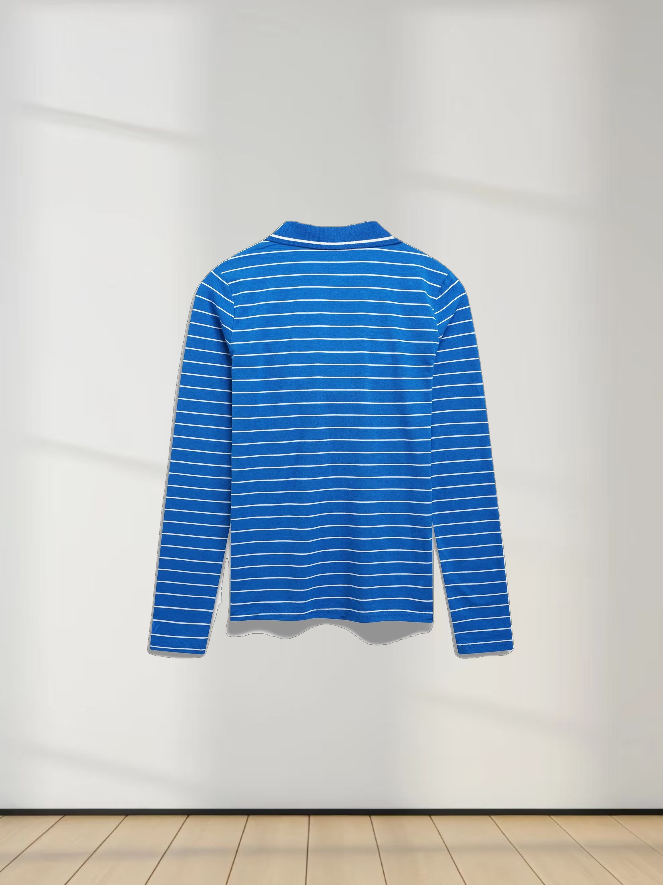 Striped Collar Snap Tee-Cobalt Blue/White